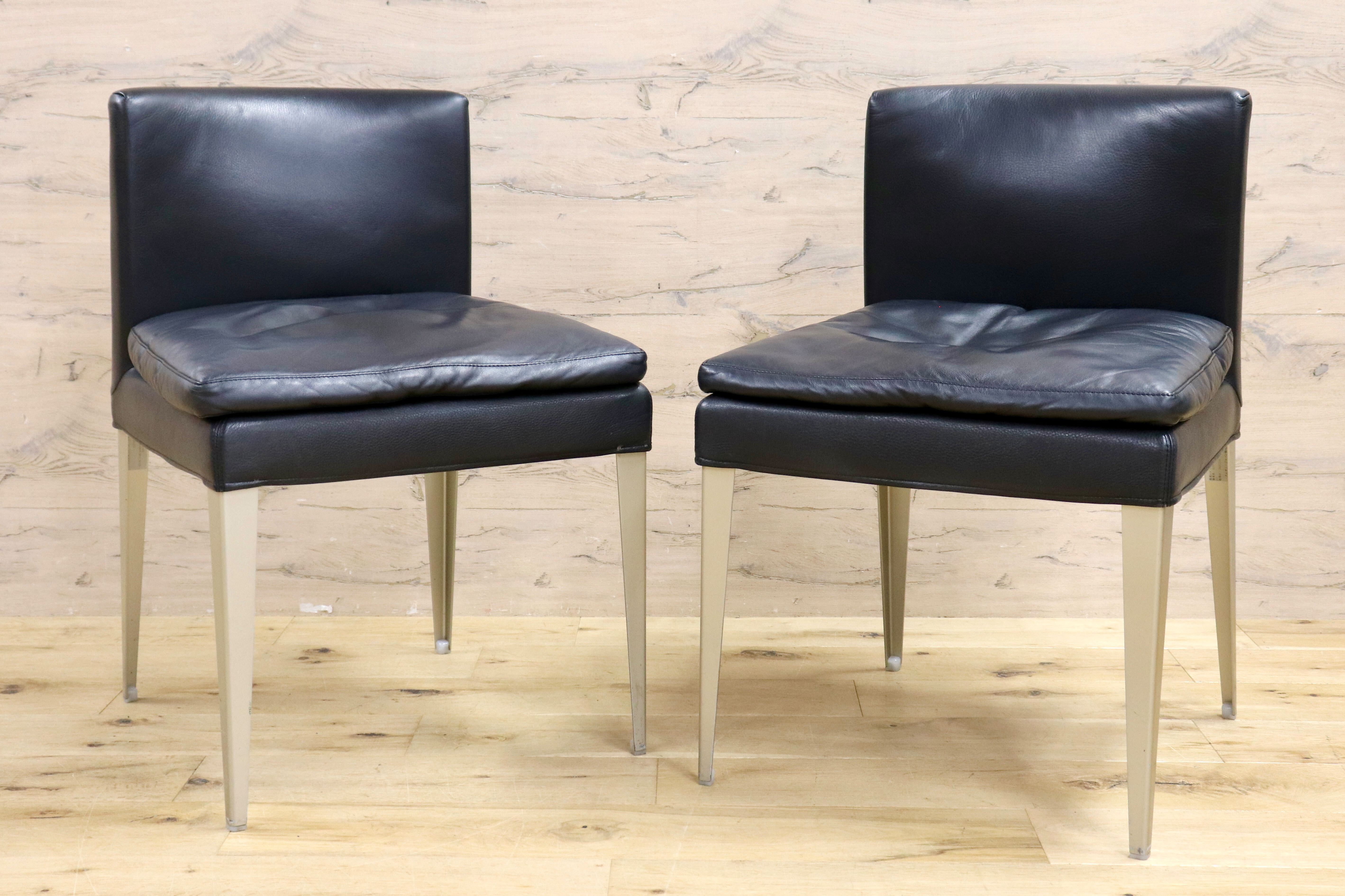 GMIK409A○B&B ITALIA MAXALTOEUNICE ダイニングチェア 椅子 レザー ブラック アントニオ・チッテリオ イタリアモダン 2脚セット 約58万