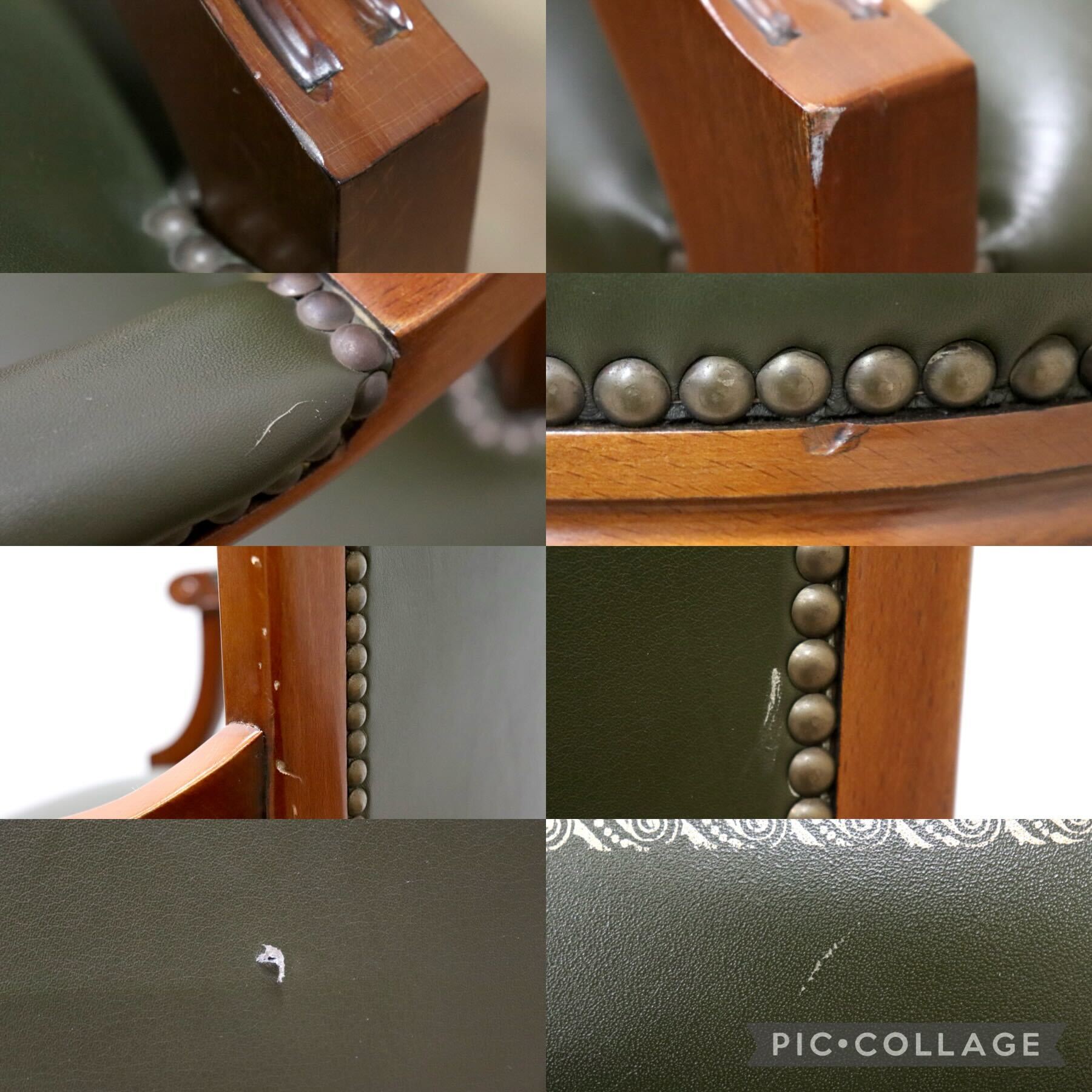 GMHS84B○スペイン製 ダイニングチェア アームチェア 食卓椅子 椅子 チェア 彫刻 鋲打ち レザー アンティーク クラシック ヨーロピアン