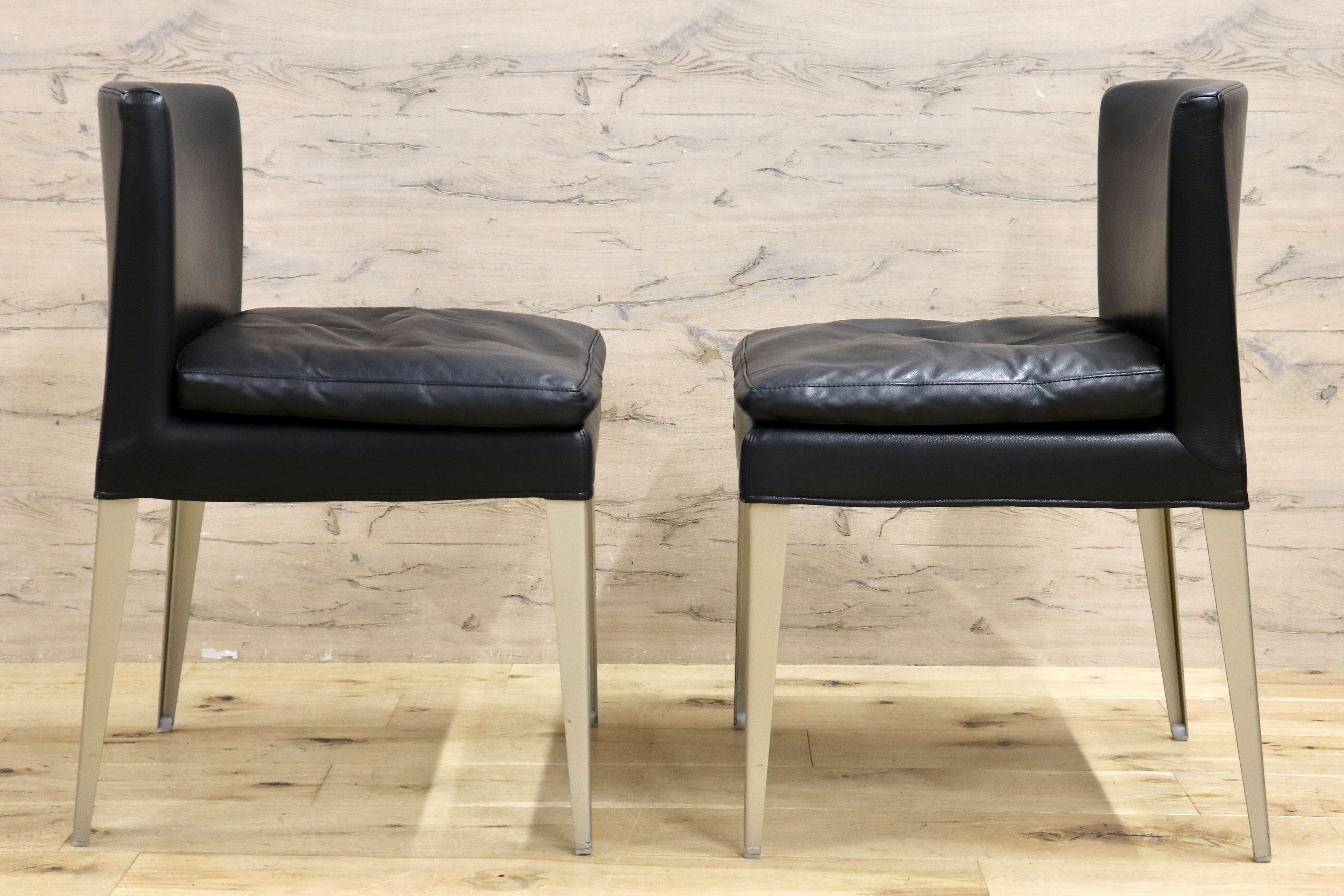 GMIK409A○B&B ITALIA MAXALTOEUNICE ダイニングチェア 椅子 レザー ブラック アントニオ・チッテリオ イタリアモダン 2脚セット 約58万