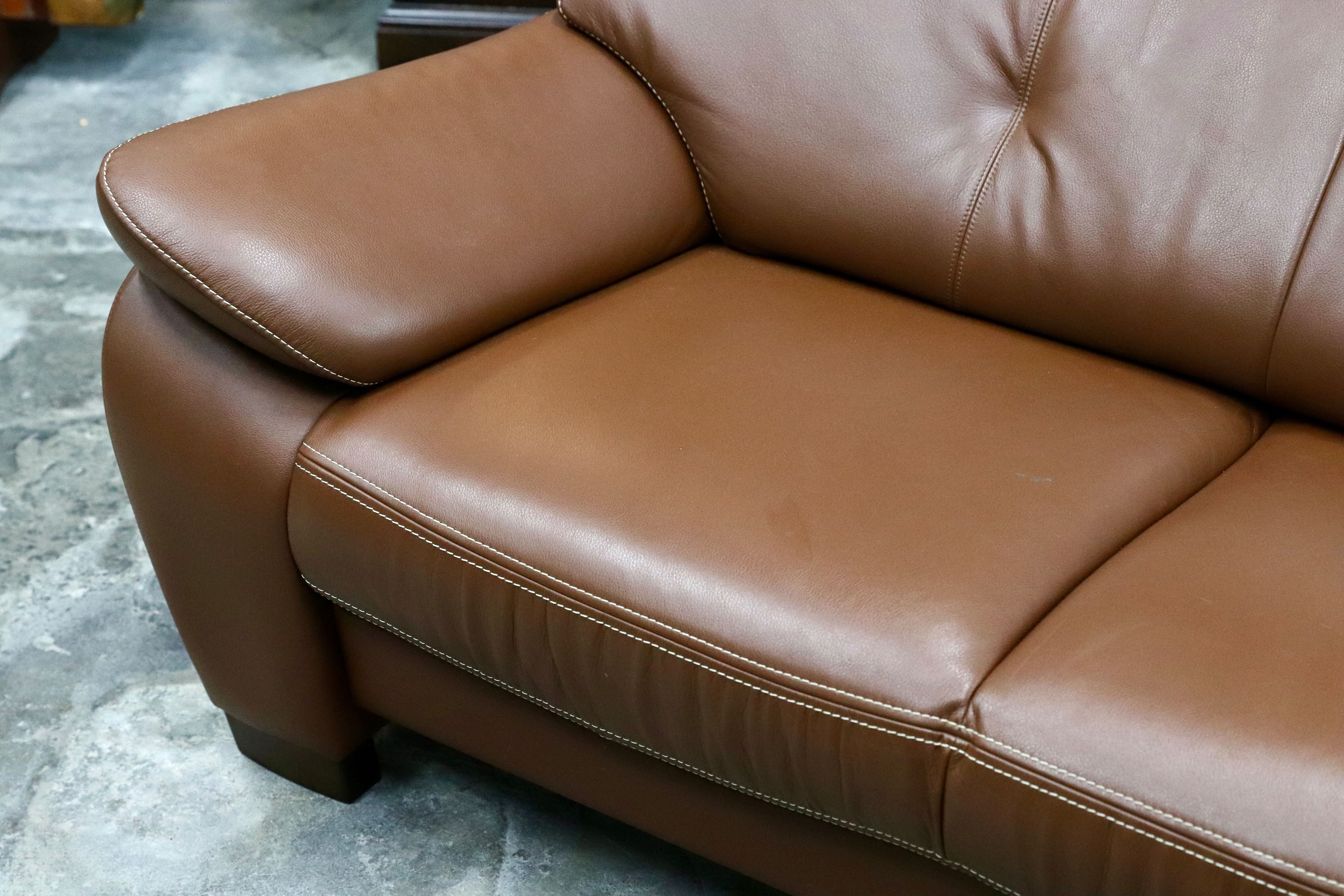GMIK520○karimoku / カリモク ZW73モデル 3人掛けソファ トリプルソファ ブラウン 長椅子 本革 国産家具 定価約39.4万
