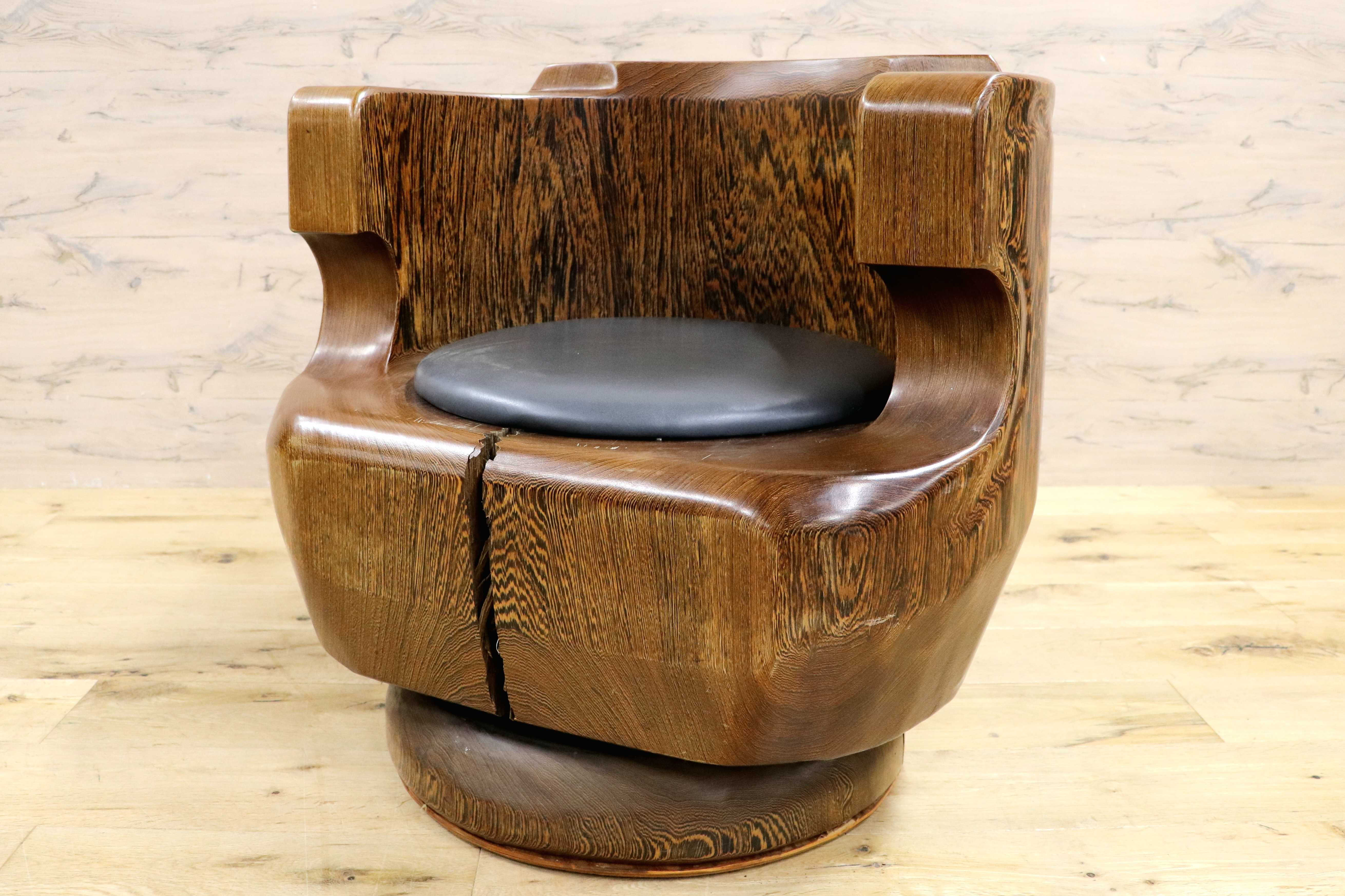 GMIH275B○鉄刀木 夕ガヤサン 大臣椅子 回転椅子 無垢材 応接 ラウンジ 和室 座敷 アンティーク