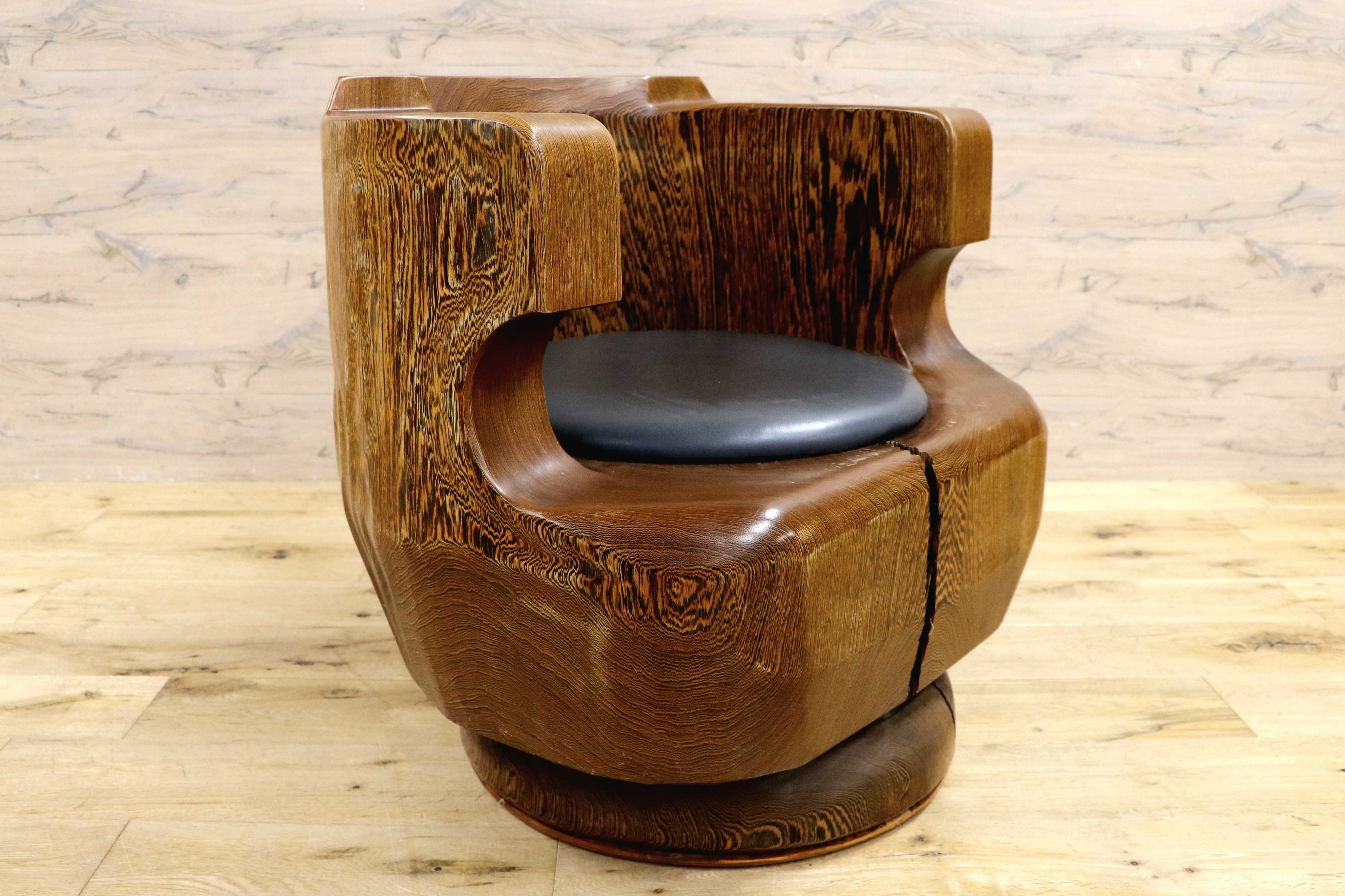 GMIH275B○鉄刀木 夕ガヤサン 大臣椅子 回転椅子 無垢材 応接 ラウンジ 和室 座敷 アンティーク