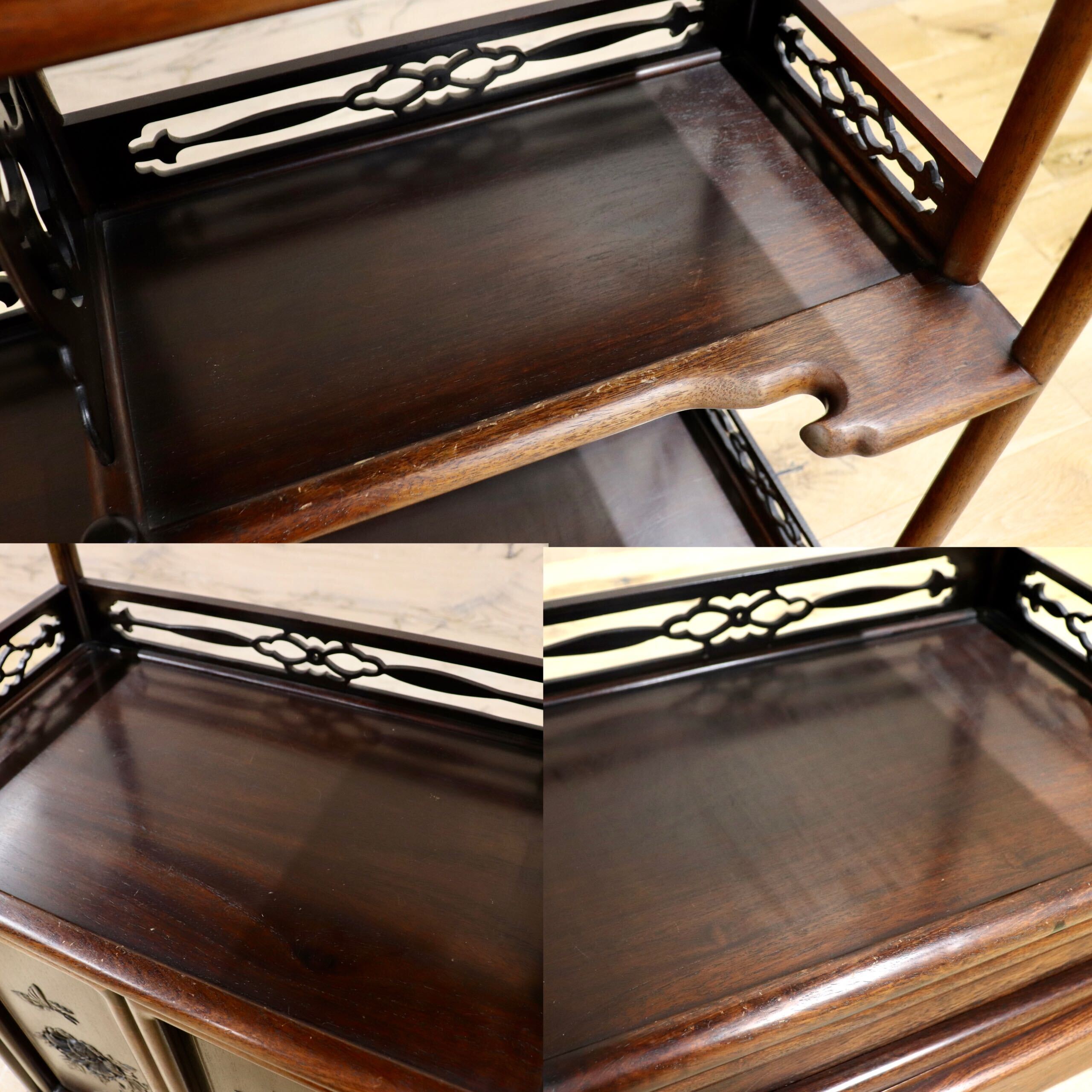 GMIH342○唐木家具 茶棚 茶箪笥 飾り棚 サイドボード 和家具 和室 座敷 古民家 古美術 透かし彫り 和製 アンティーク