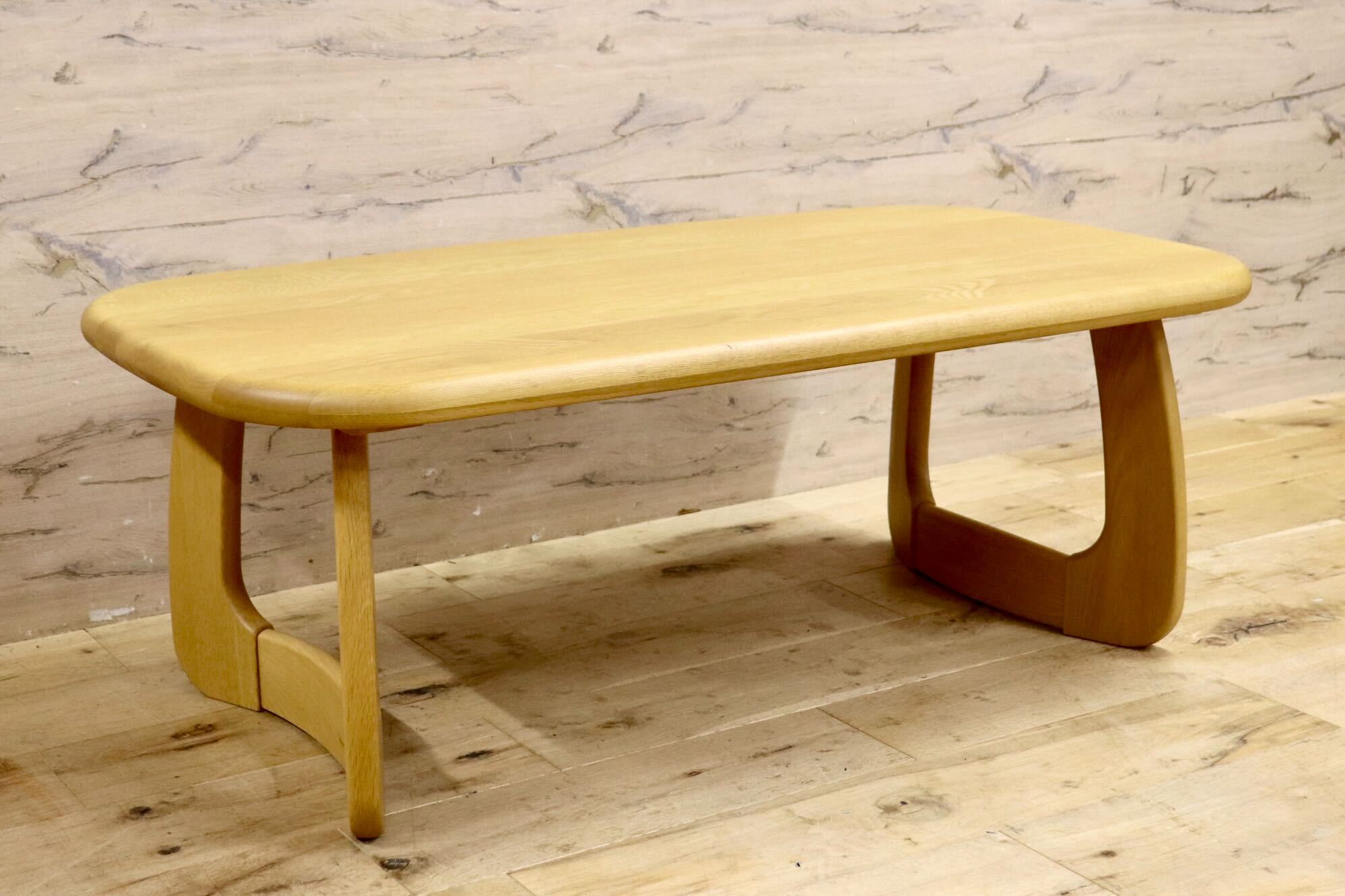 GMIS428○浜本工芸 / HAMAMOTO センターテーブル リビングテーブル ローテーブル 楢材 無垢材 和モダン 国産 定価約9.6万 展示品