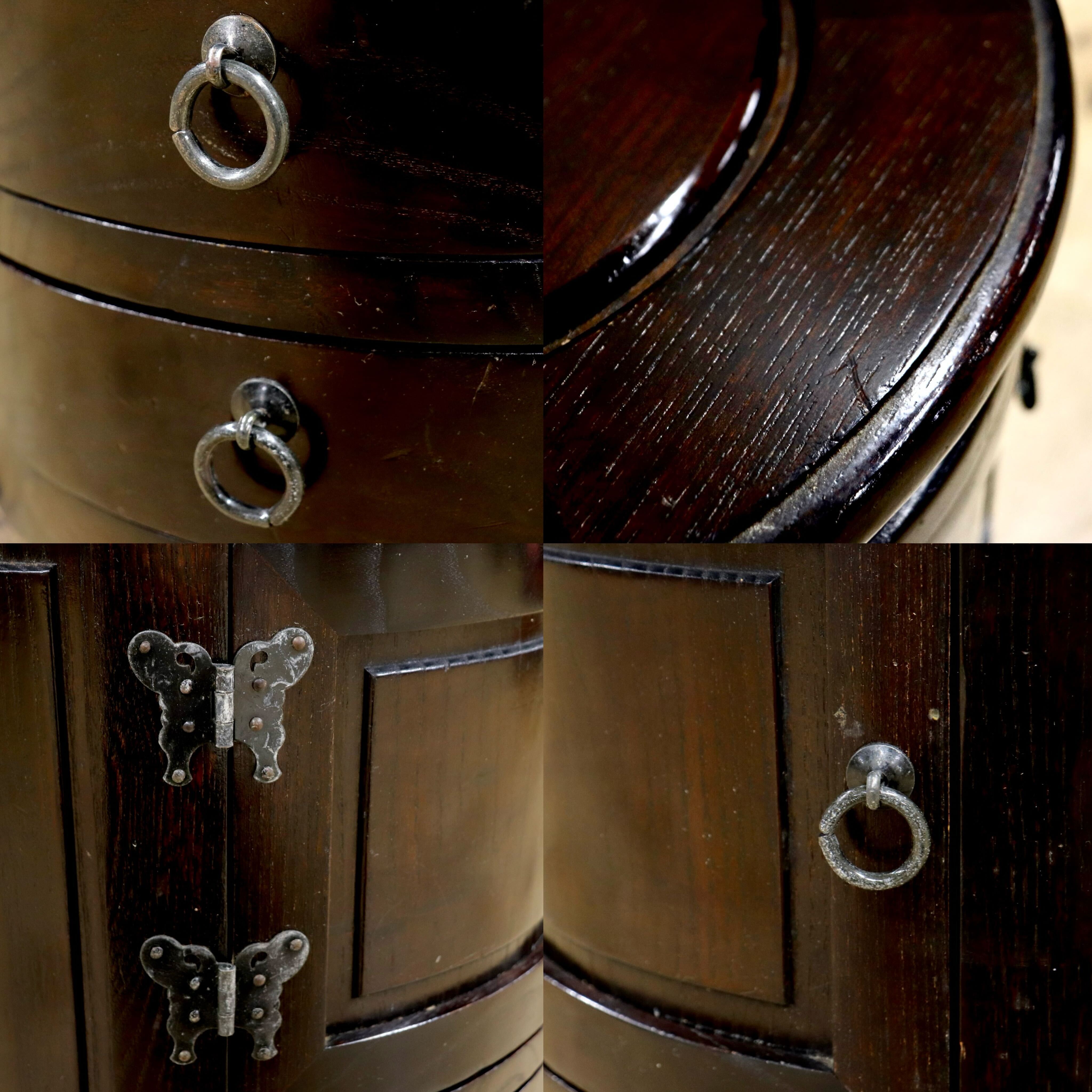 GMIK769○博永家具 / HIRONAGA 木製スツール 収納付き 椅子 花台 民芸家具 国産 漆塗り 和モダン レトロ