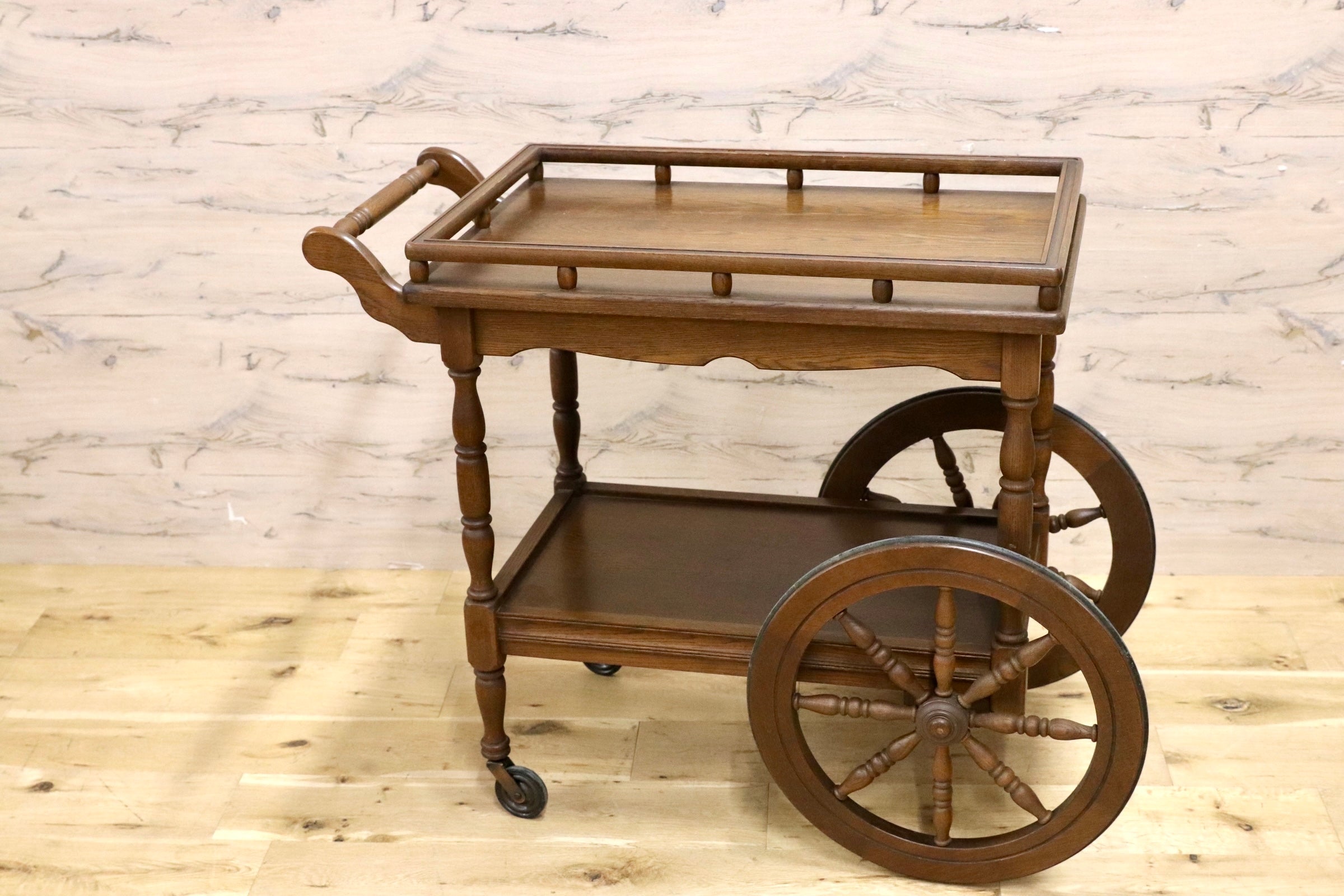 GMJH276○karimoku / カリモク オールドカリモク ティーワゴン サービングワゴン キッチンワゴン オーク材 カントリー 70〜80年代 稀少