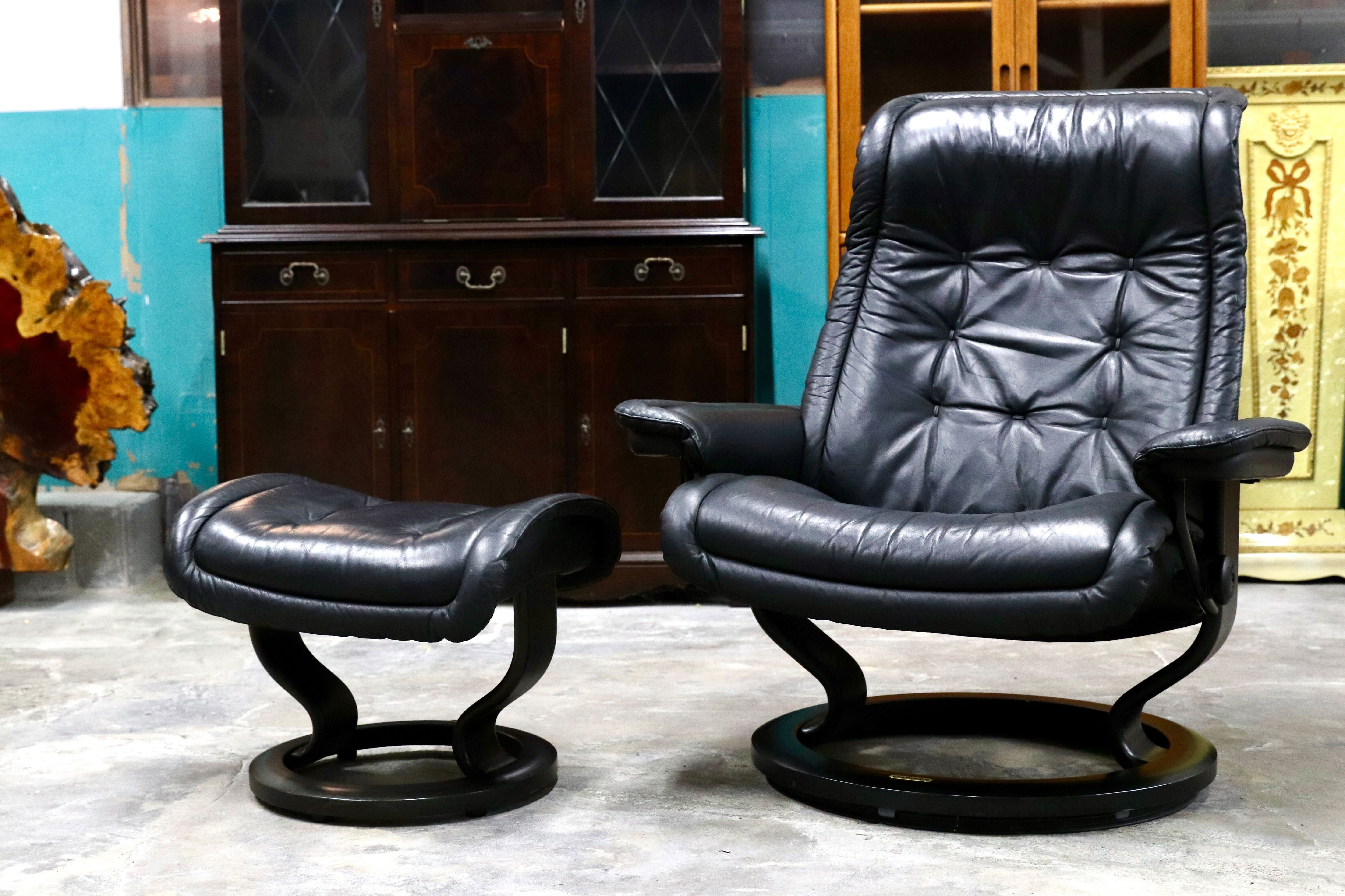 GMIK460○EKORNES / エコーネス ロイヤル ヴィンテージ リクライニングチェア 上位モデル 北欧 ノルウェー シングルソファ ブラック 本革