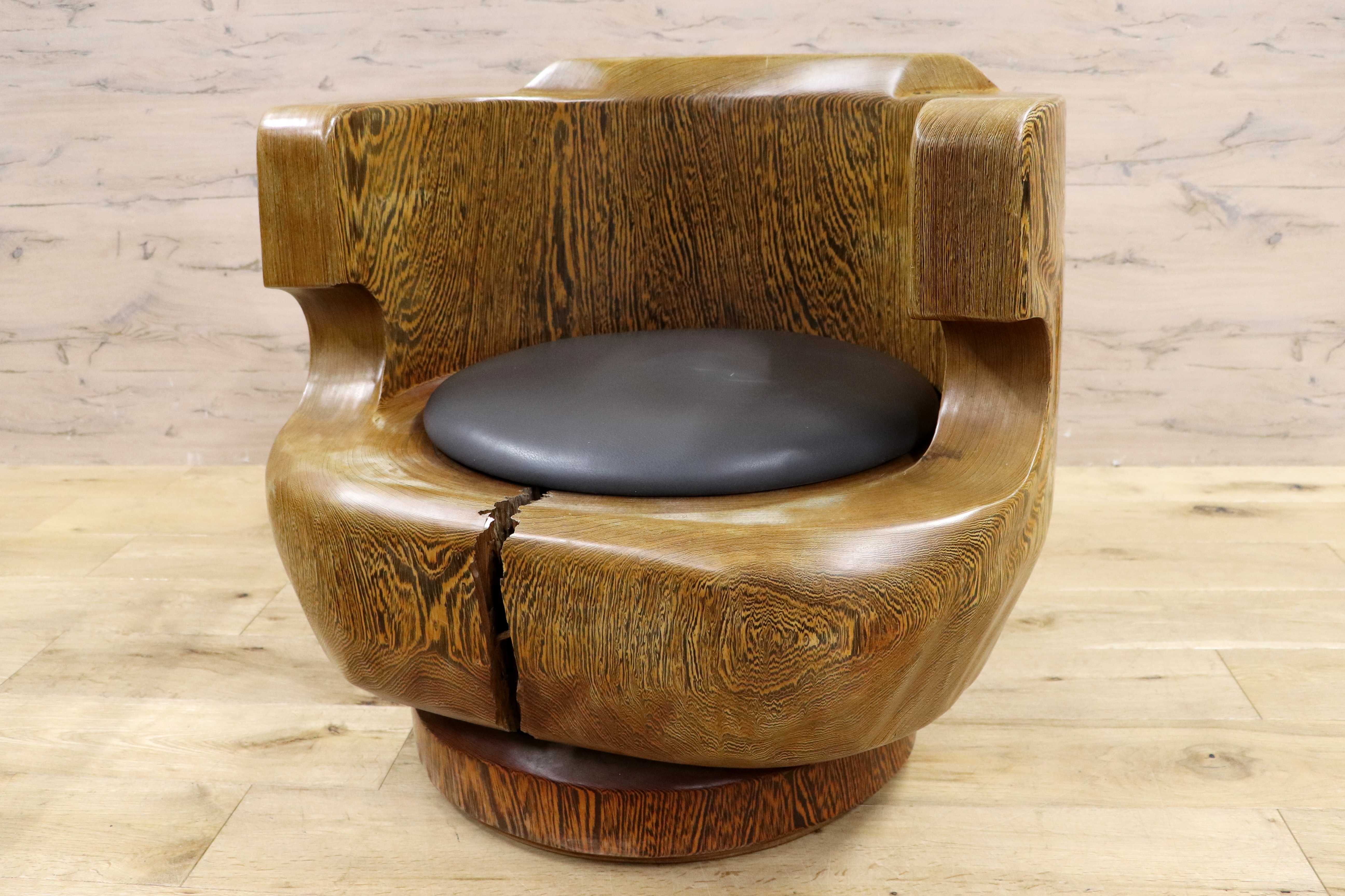 GMIH275D○鉄刀木 夕ガヤサン 大臣椅子 回転椅子 無垢材 応接 ラウンジ 和室 座敷 アンティーク