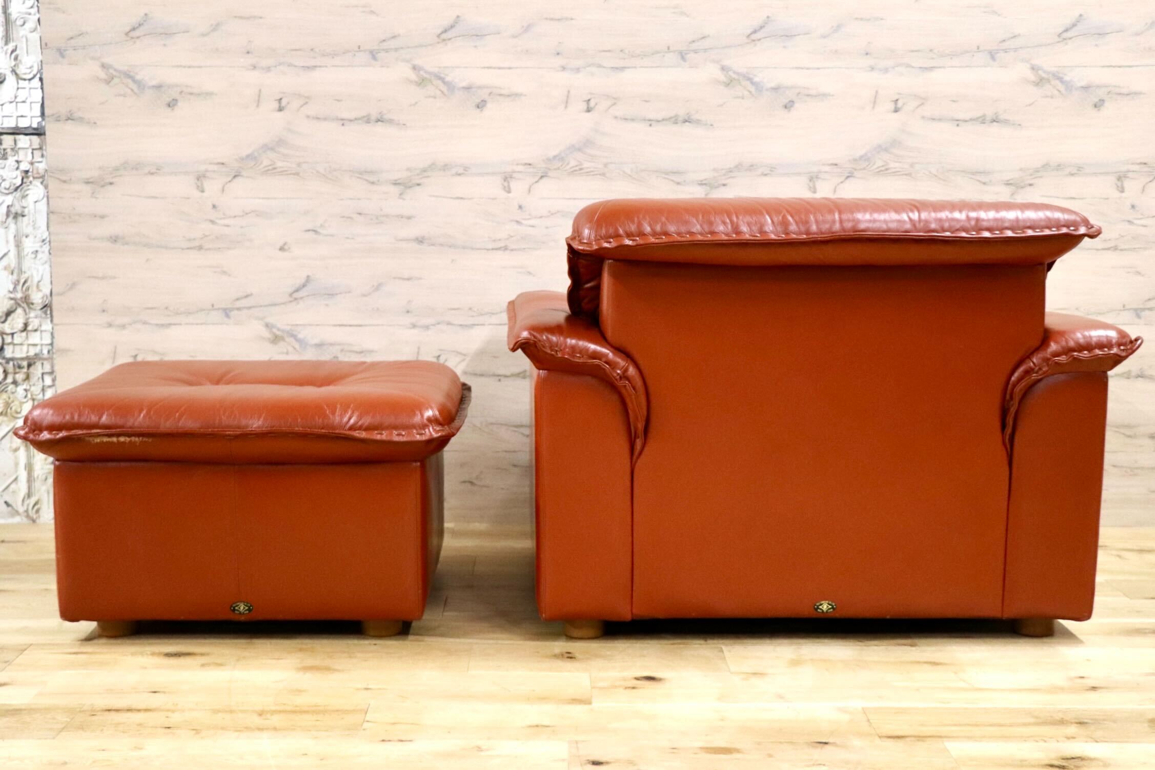 GMJS14B○冨士ファニチア / FUJI FURNITURE ラウンジチェア オットマン 本革 日本製 ヴィンテージ ラウンジソファ ジャパニーズモダン 稀少