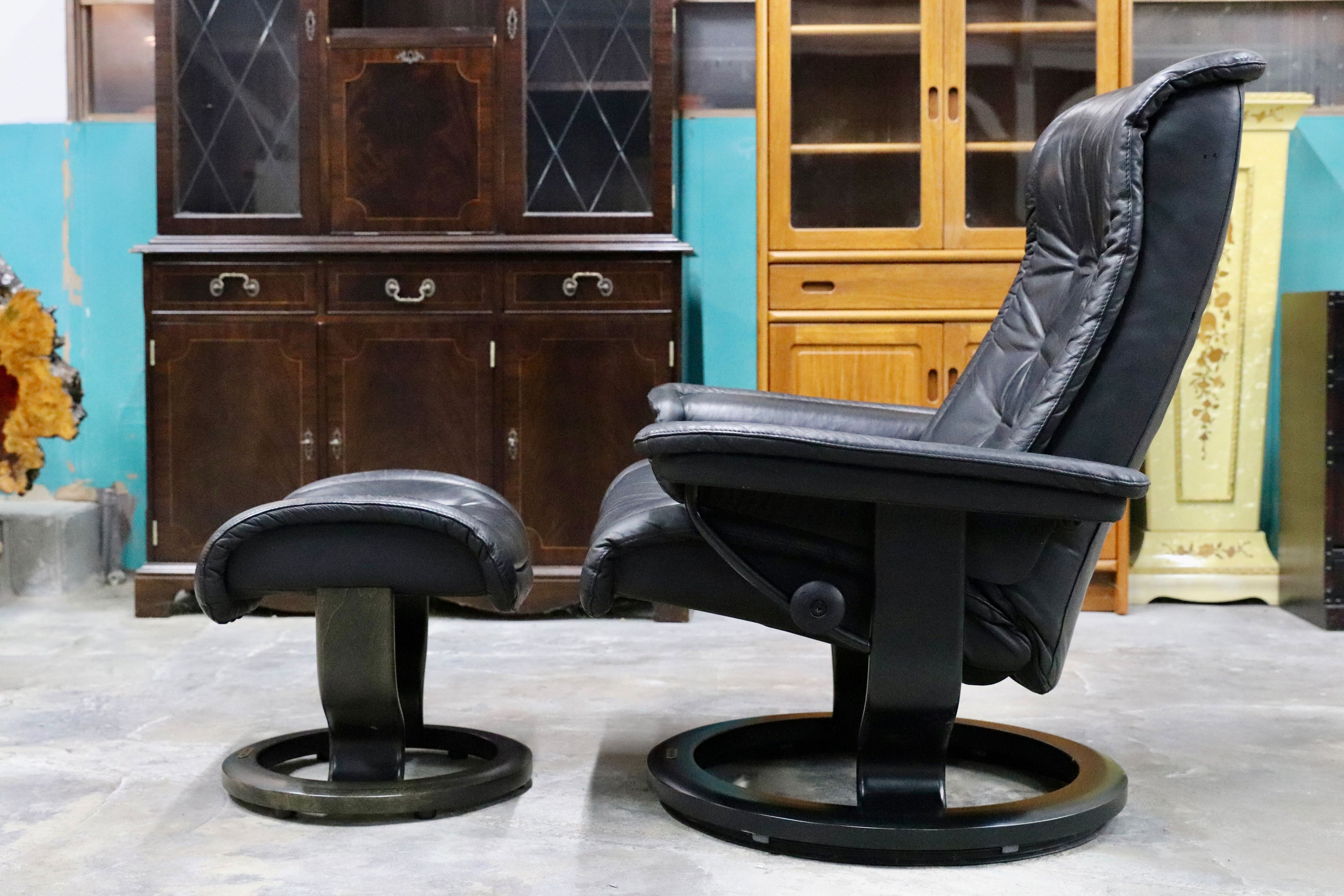 GMIK460○EKORNES / エコーネス ロイヤル ヴィンテージ リクライニングチェア 上位モデル 北欧 ノルウェー シングルソファ ブラック 本革