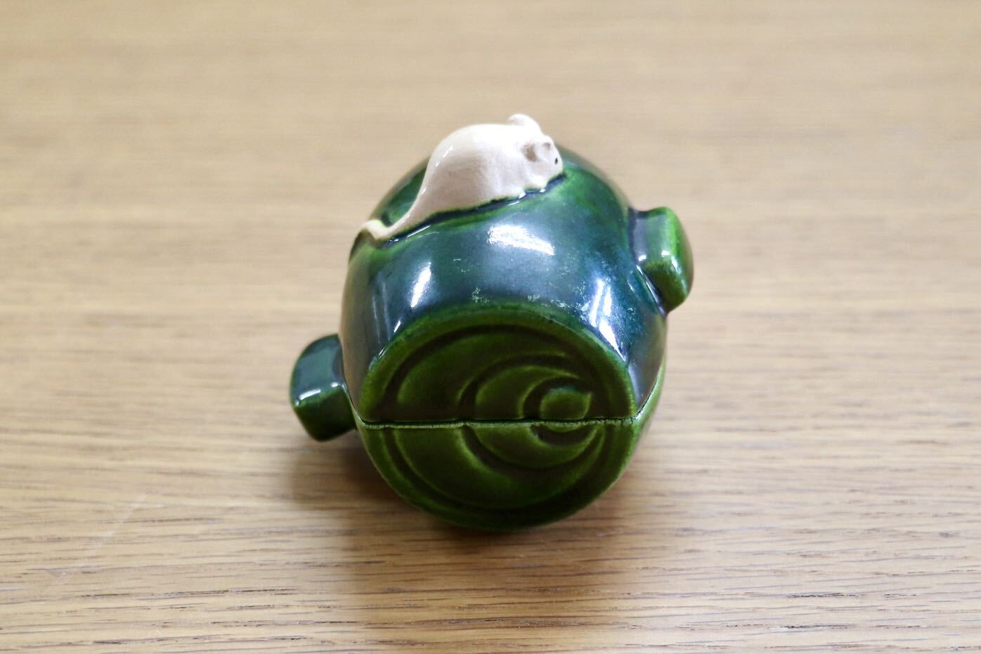 GMJK374G○紀州焼 葵窯 二代 寒川栖豊 置物 小物入れ 茶道具 香合 鼠 丑 干支 縁起物 陶器 焼物