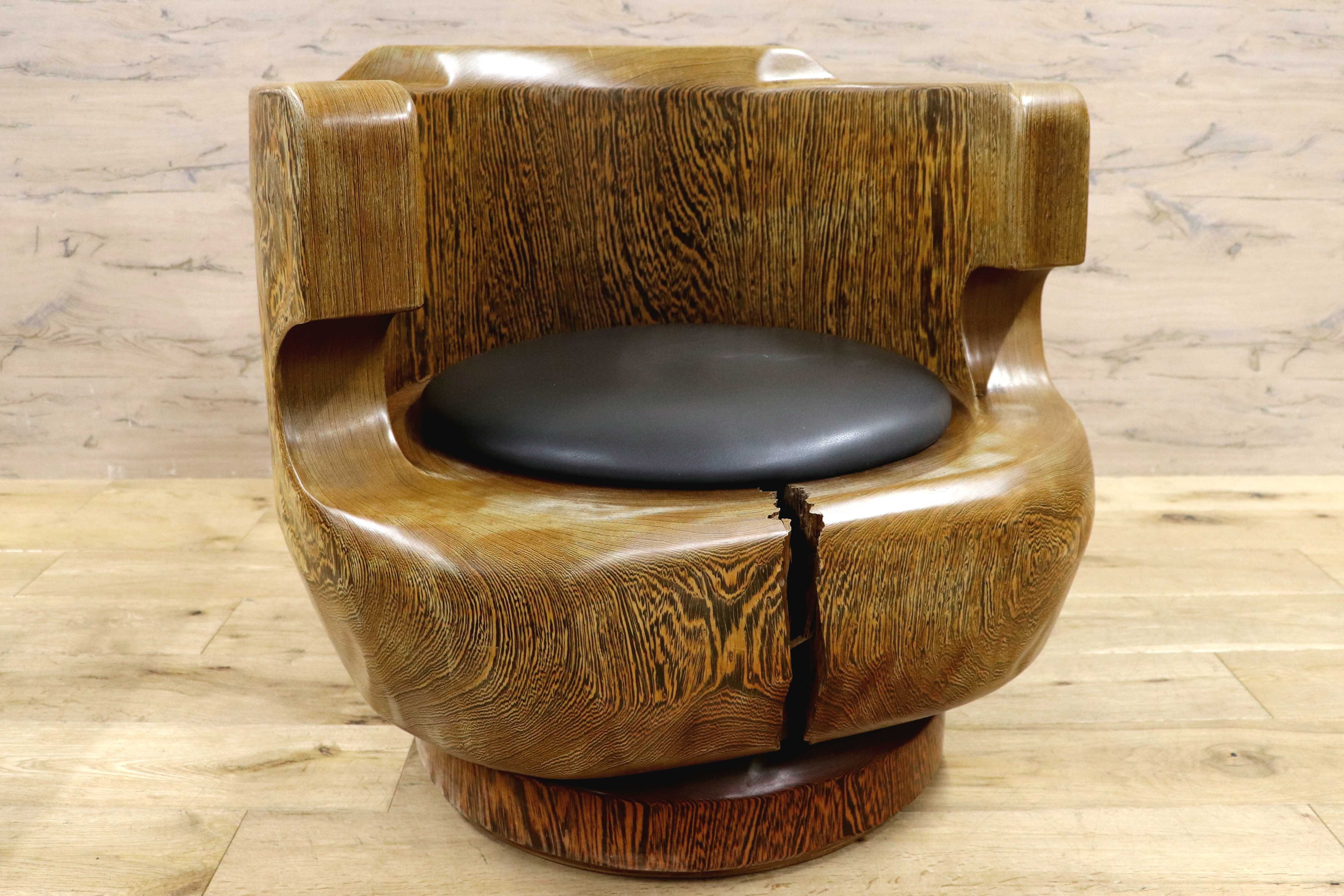 GMIH275D○鉄刀木 夕ガヤサン 大臣椅子 回転椅子 無垢材 応接 ラウンジ 和室 座敷 アンティーク