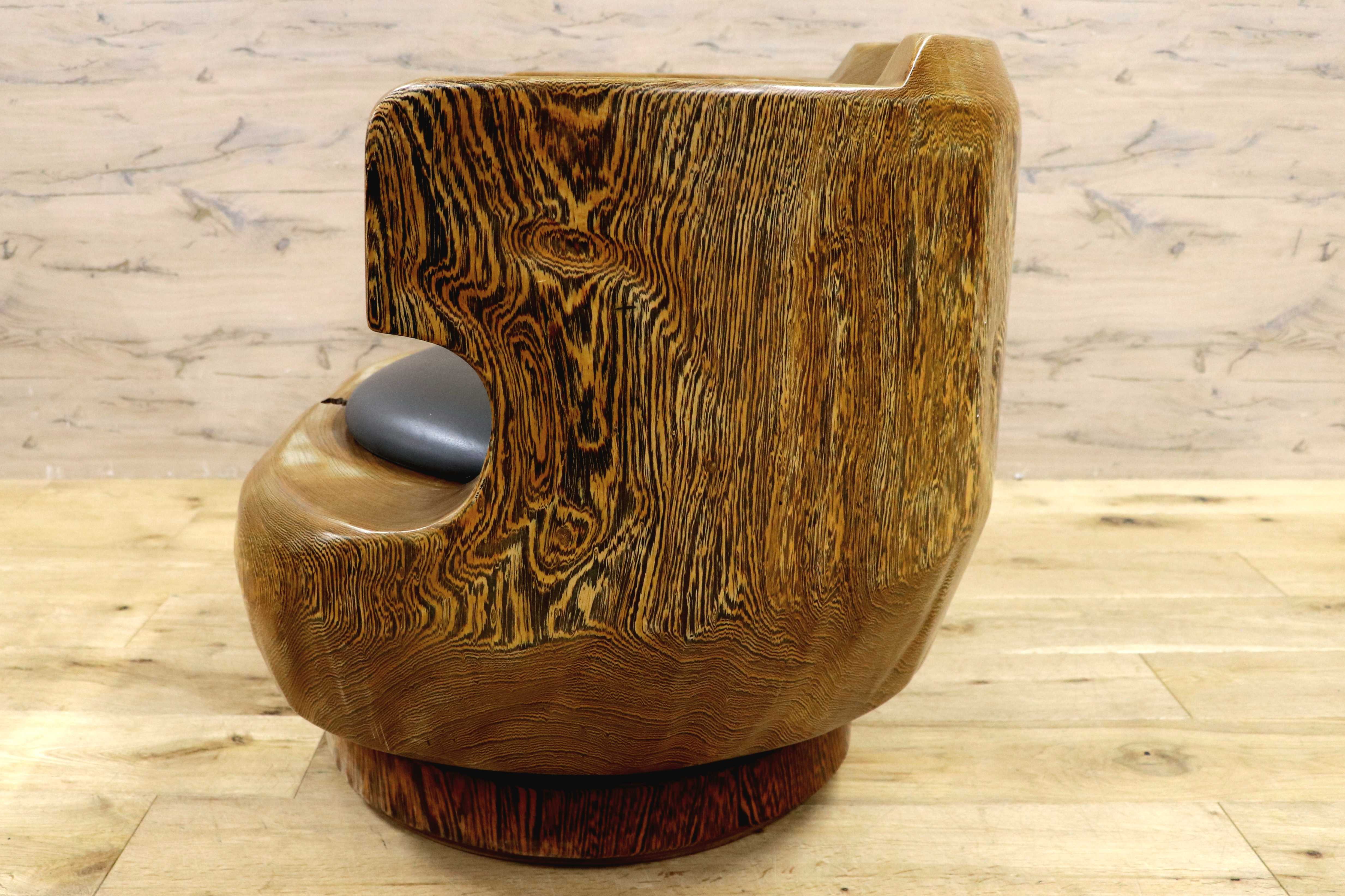 GMIH275D○鉄刀木 夕ガヤサン 大臣椅子 回転椅子 無垢材 応接 ラウンジ 和室 座敷 アンティーク