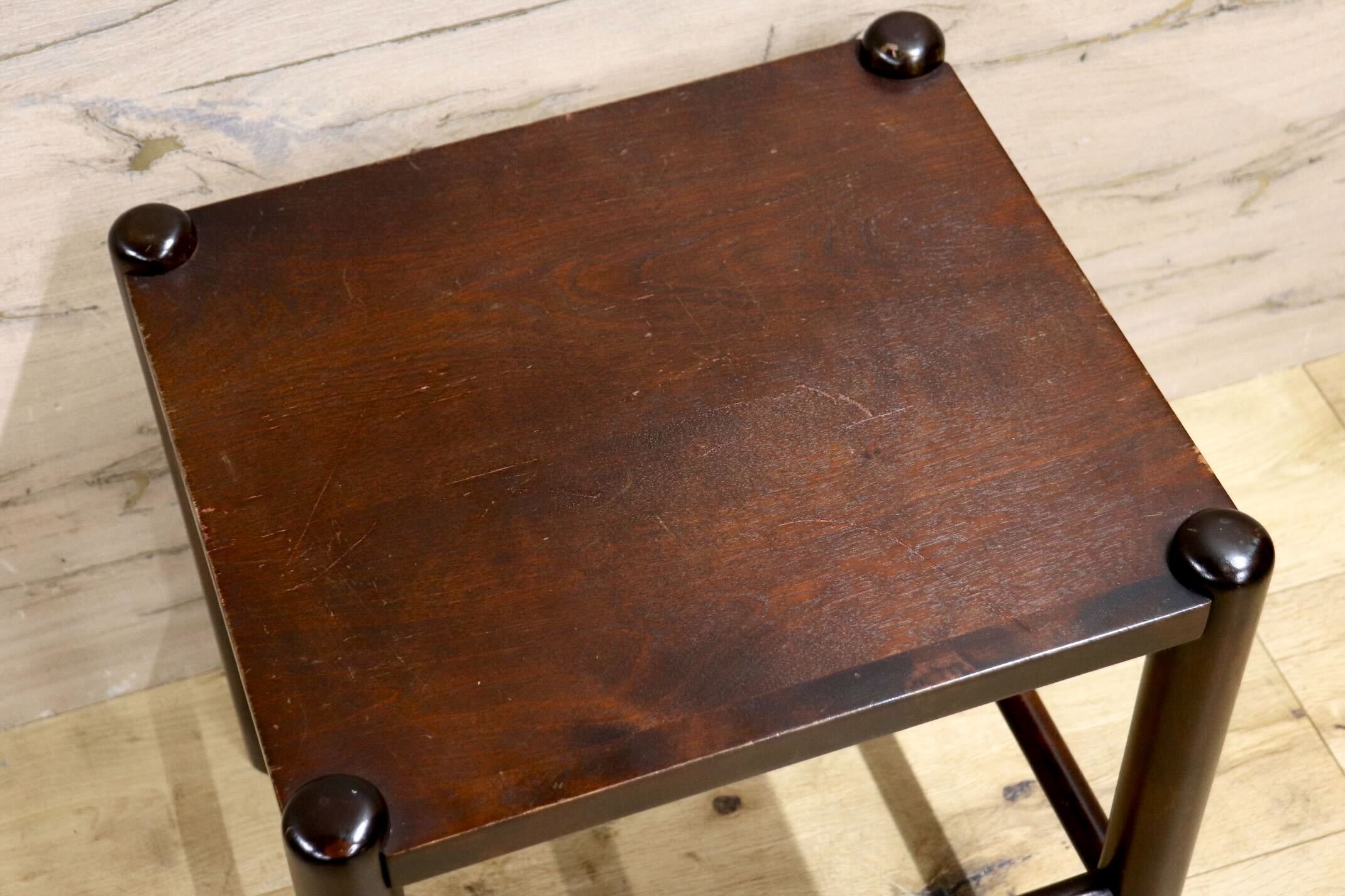 GMIK788A○北海道民芸家具 スツール サイドテーブル 花台 飾り台 樺材 無垢材 レトロ 民藝 古民家 和モダン 和家具 アンティーク