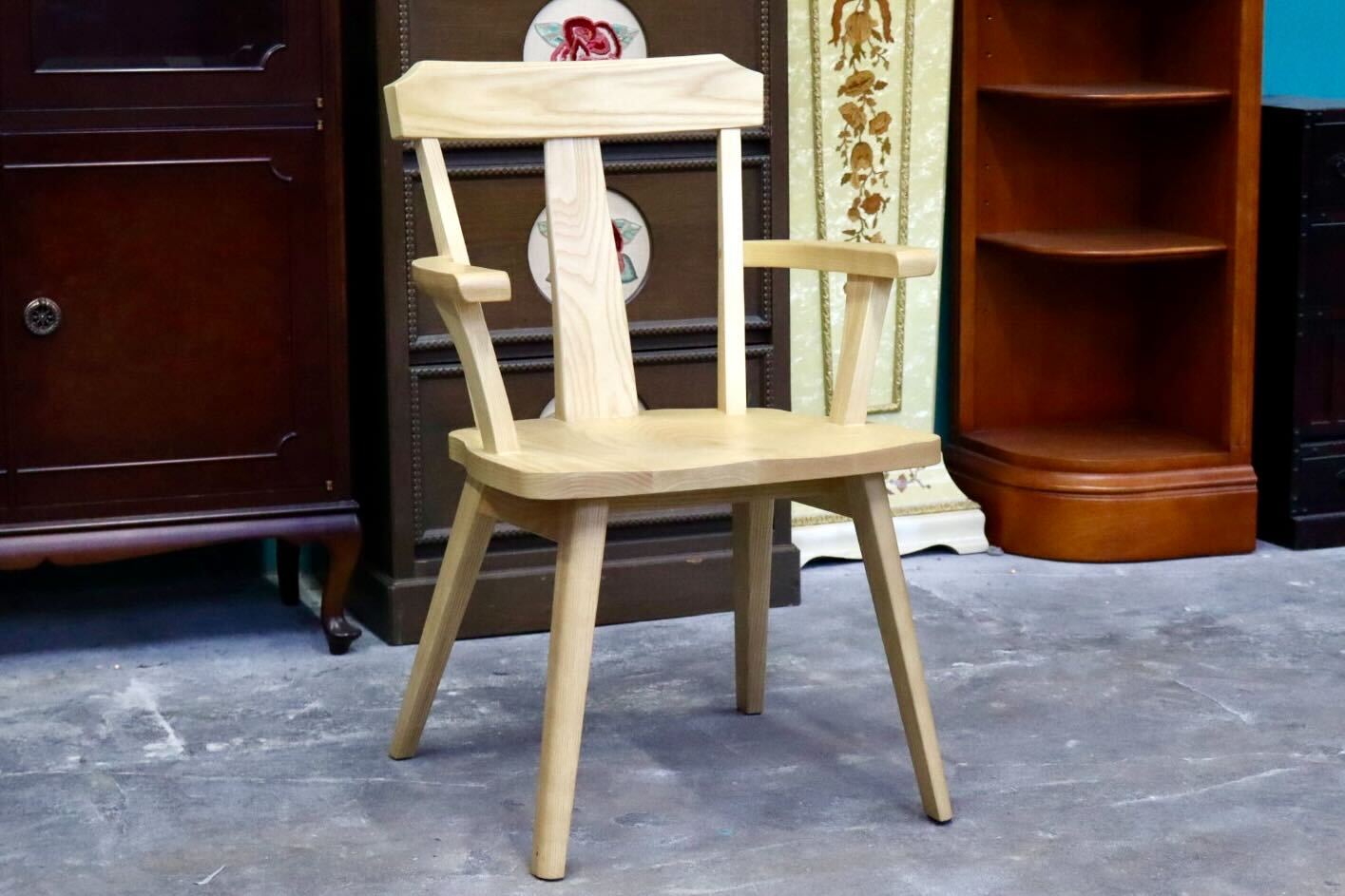 GMIH320A○らくよう工芸 飛騨家具 ダイニングチェア アームチェア 椅子 木製 無垢材 シンプル ナチュラル カントリー