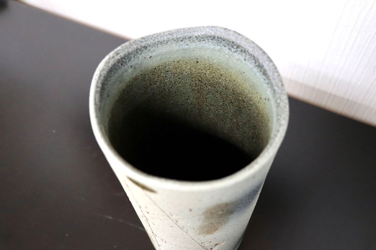 GMJK374O○信楽焼 花器 花瓶 花入 花生 一輪挿し 筒 置物 インテリア 茶道具 陶器 共箱 和モダン
