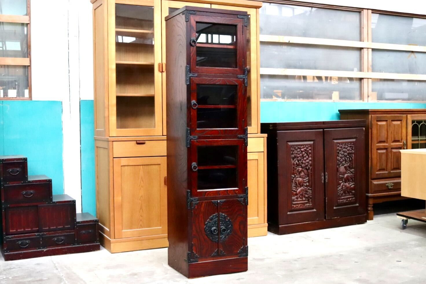 GMIS379A○岩谷堂箪笥 スリムハイチェスト 整理箪笥 リビングボード キャビネット 民藝 伝統工芸 和家具 和モダン レトロ アンティーク