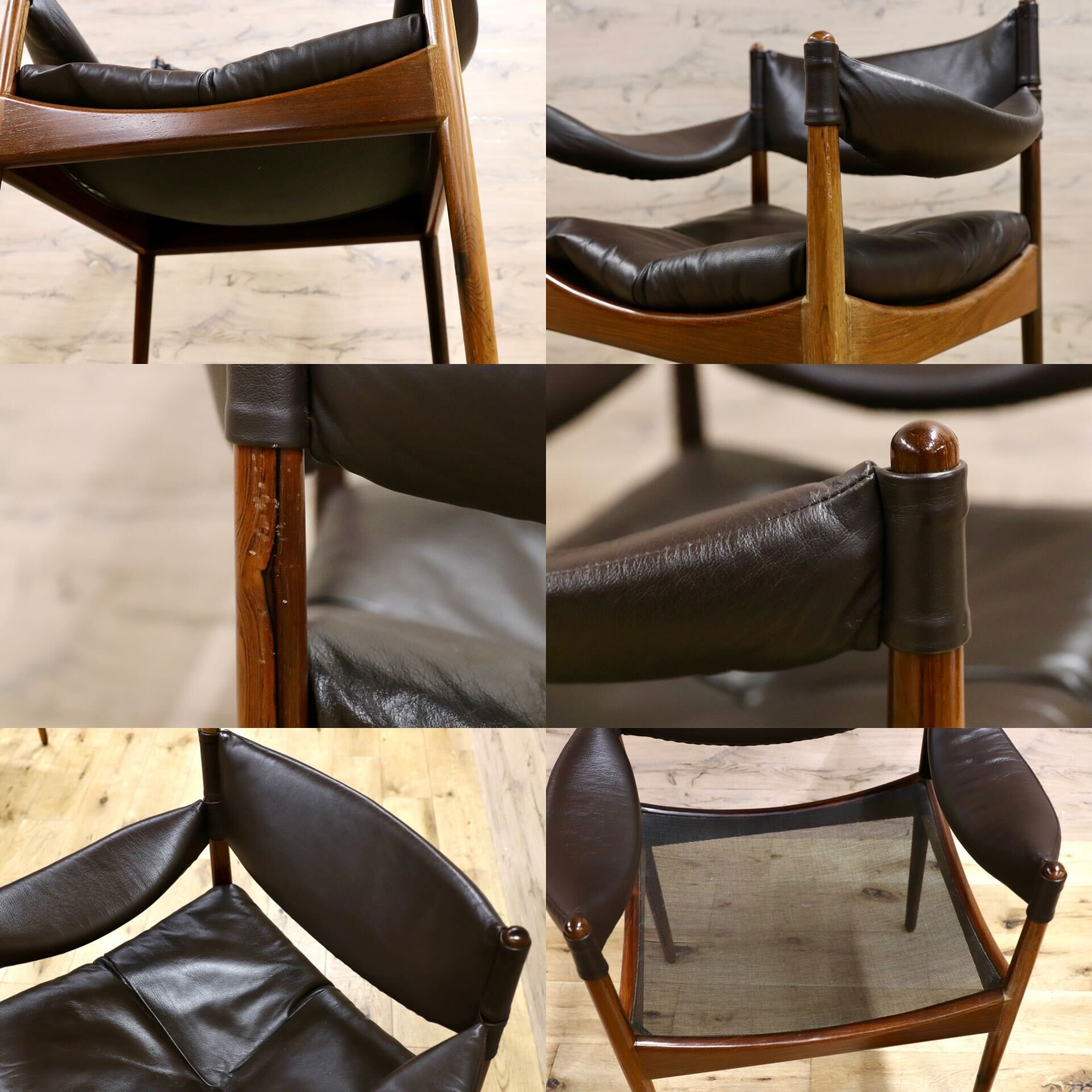 GMHK648○Modus / モデュス アームチェア ダイニングチェア 椅子 レザー ローズウッド クリスチャン・ヴェデル 北欧 名作 家具 稀少