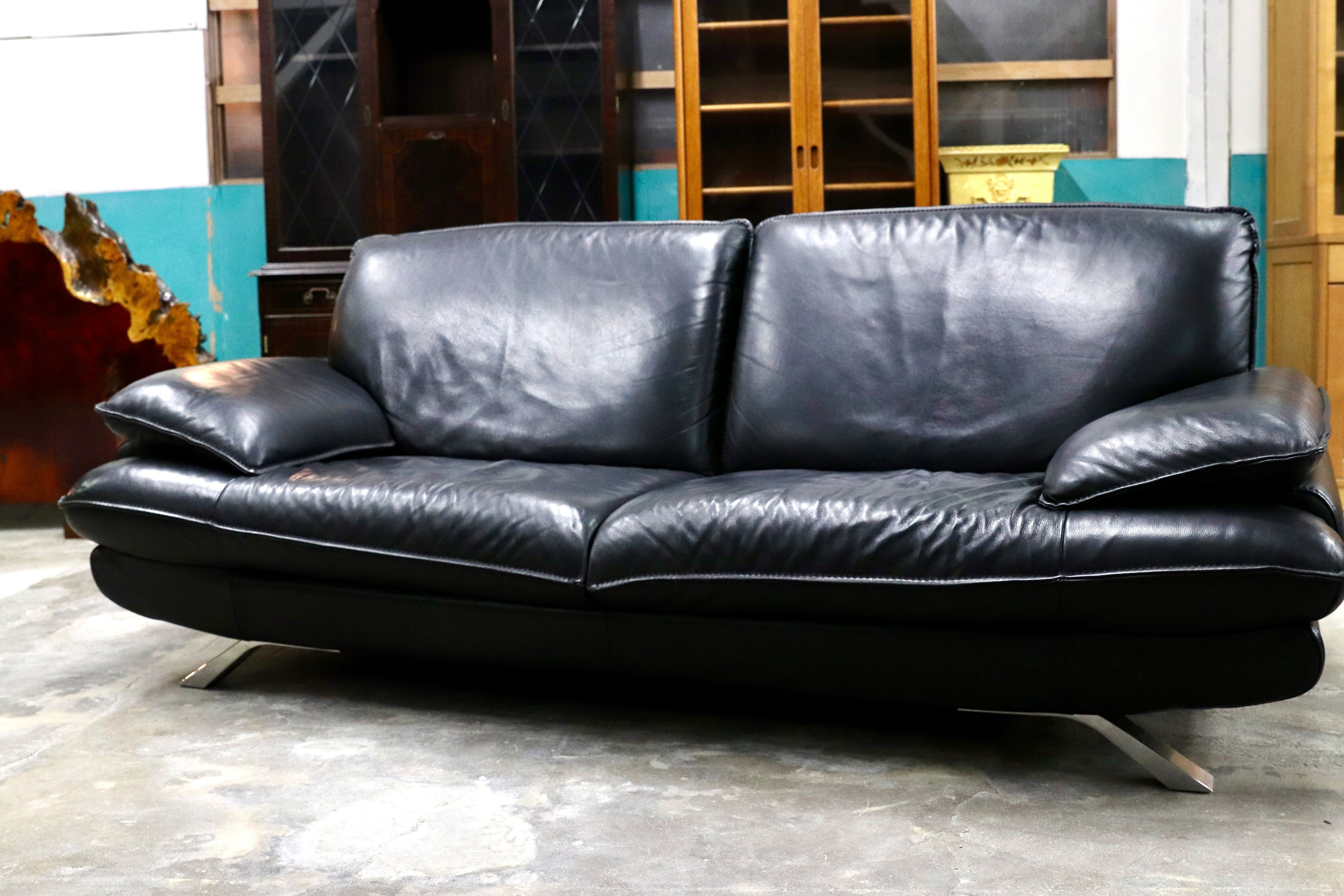 GMIS257○NICOLETTI / ニコレッティ Success サクセス 3人掛けソファ トリプルソファ イタリア製 本革 ブラック 定価約55万