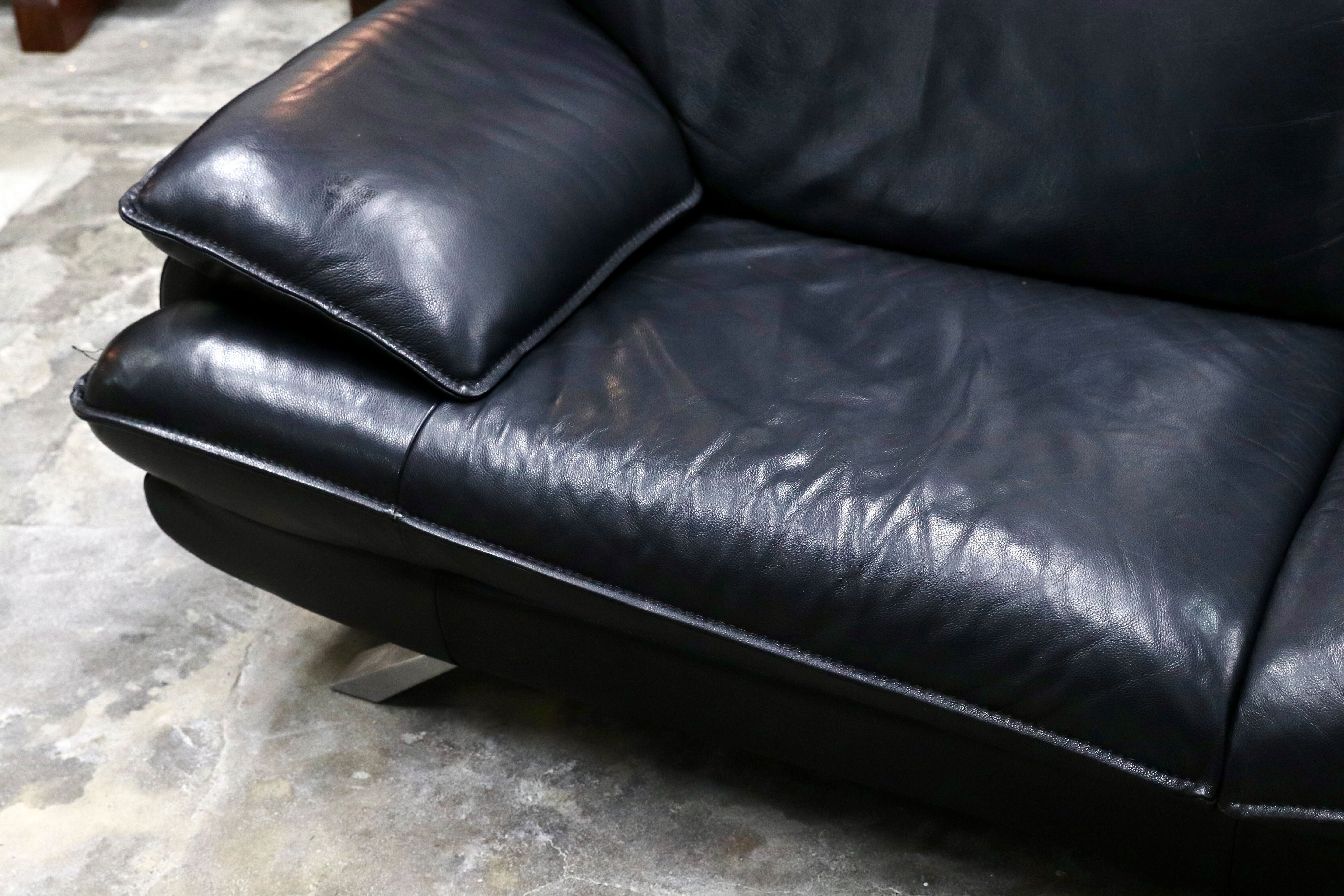 GMIS257○NICOLETTI / ニコレッティ Success サクセス 3人掛けソファ トリプルソファ イタリア製 本革 ブラック 定価約55万