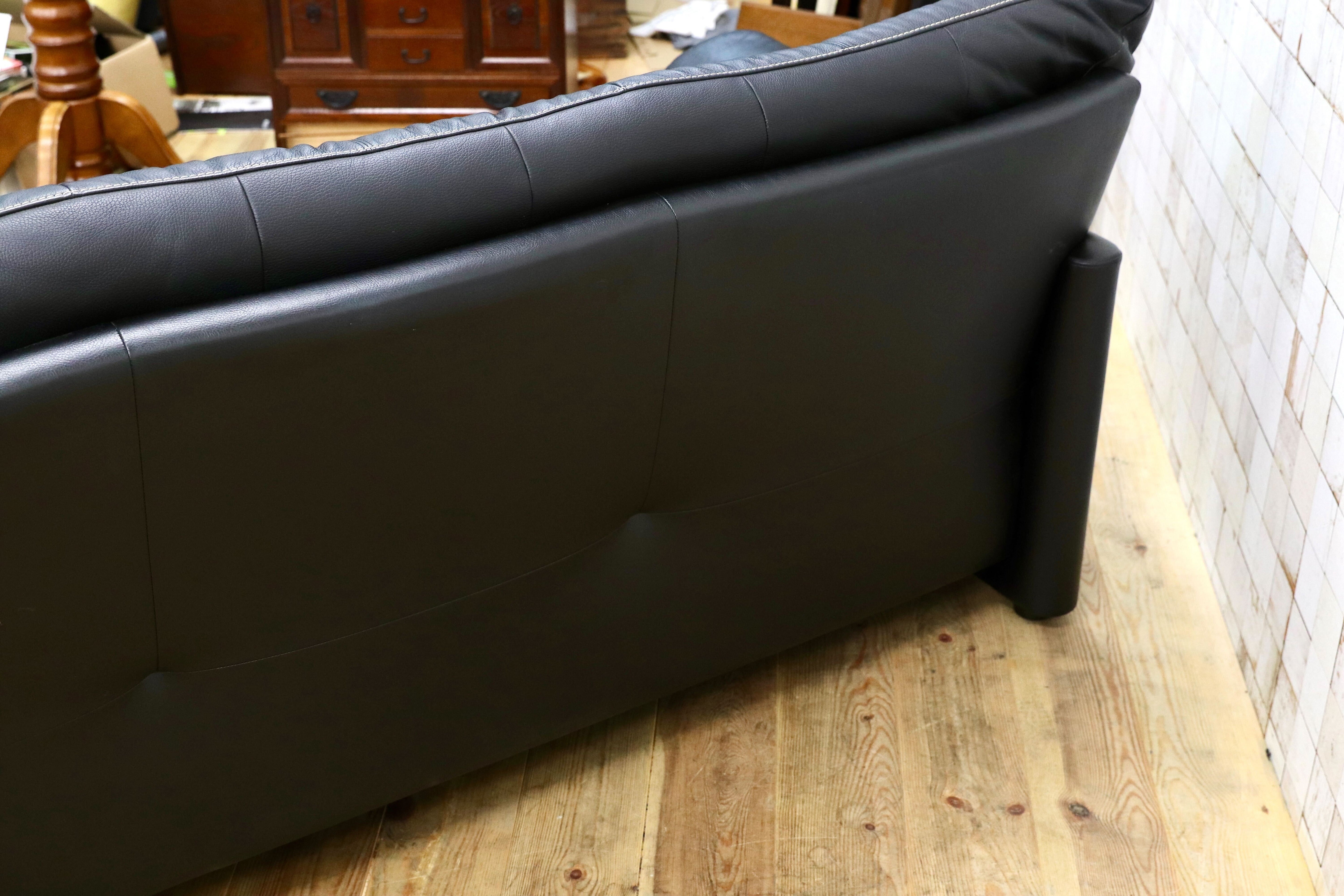 GMIK972○Chitano / チターノ karimoku カリモク Z181モデル 3人掛けソファ トリプルソファ 本革 ブラック 約23万