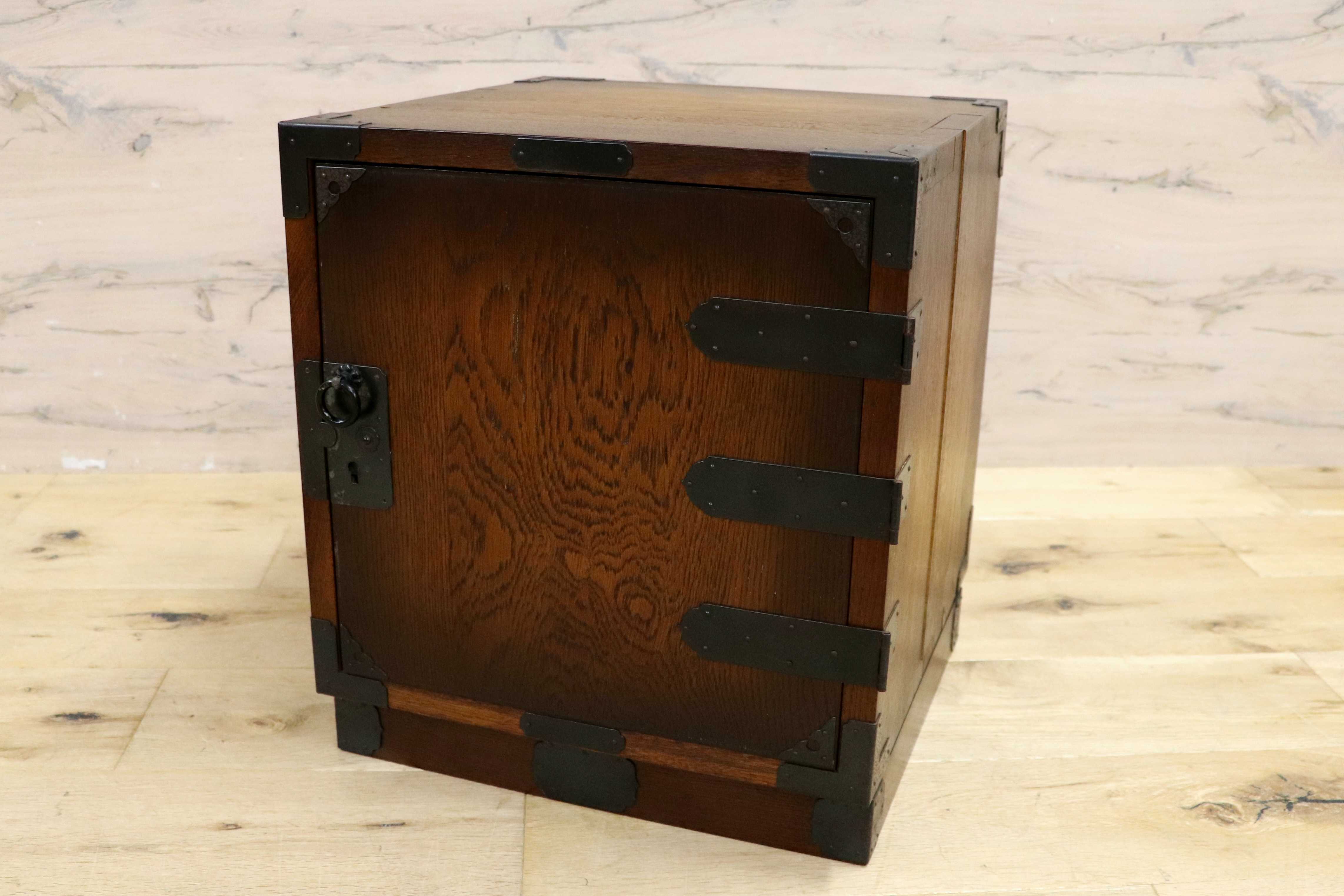 GMIH85A○飛騨産業 / HIDA キツツキ 小箪笥 小引き出し 金庫型 収納箱 ナラ材 無垢 4杯 アンティーク