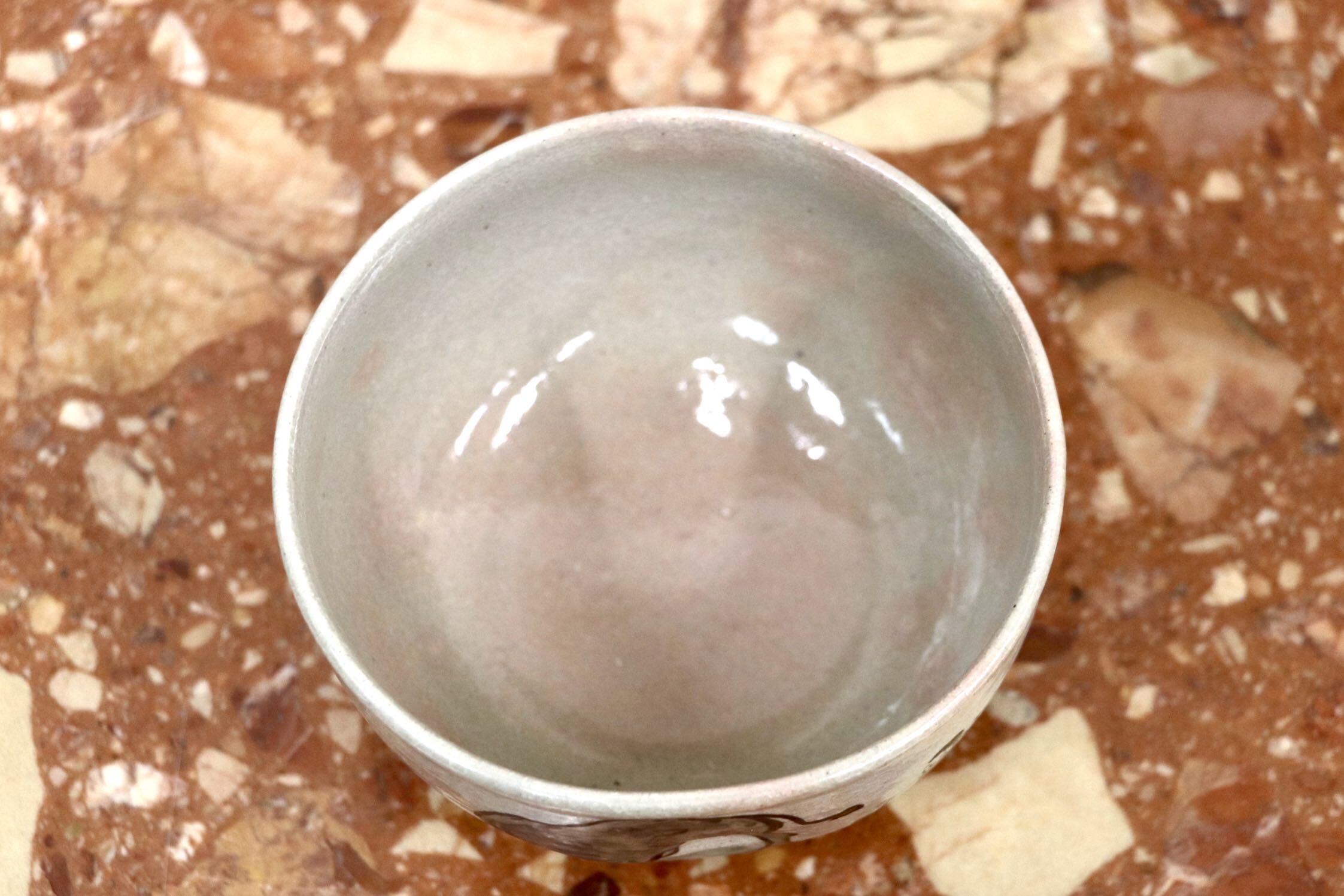 GMJK371H〇紀州焼 葵窯 二代 寒川栖豊 十牛茶碗 牛図 茶道具 抹茶碗 茶陶 作家物 共箱 窯印 栞