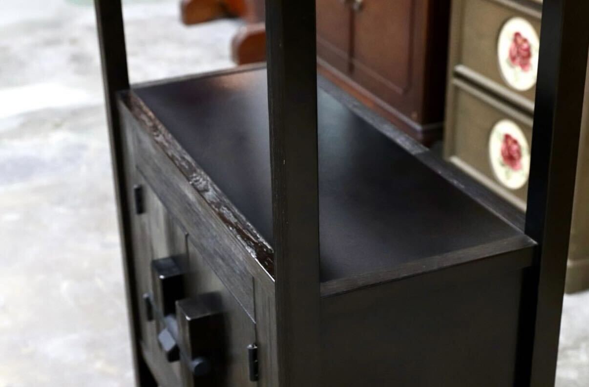 GMIH378○松岡漆工 現代和具 和モダン 飾り棚 キャビネット サイドボード リビングボード 浮造り加工 Matsuoka Nobuya 民芸家具 稀少