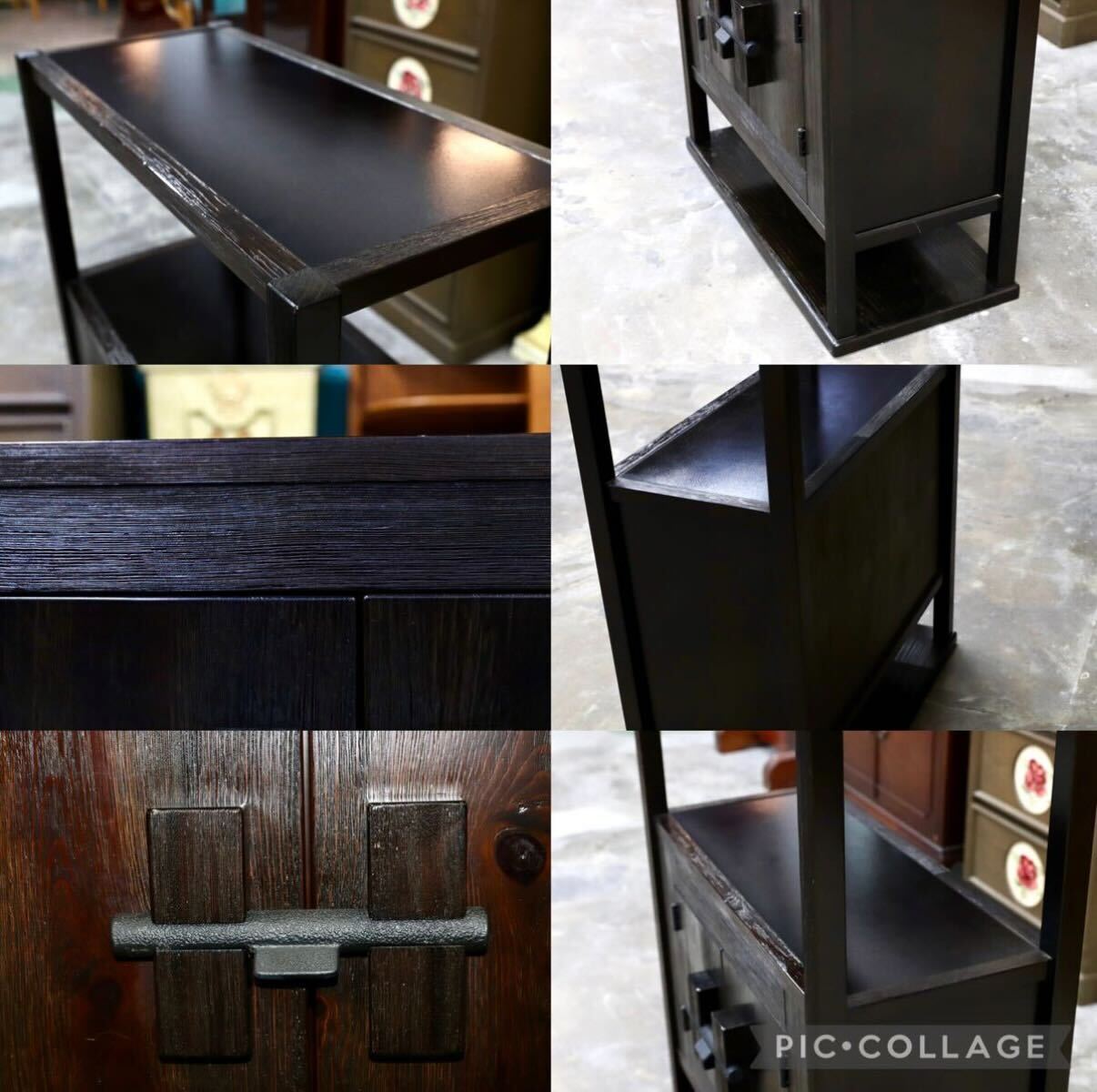 GMIH378○松岡漆工 現代和具 和モダン 飾り棚 キャビネット サイドボード リビングボード 浮造り加工 Matsuoka Nobuya 民芸家具 稀少