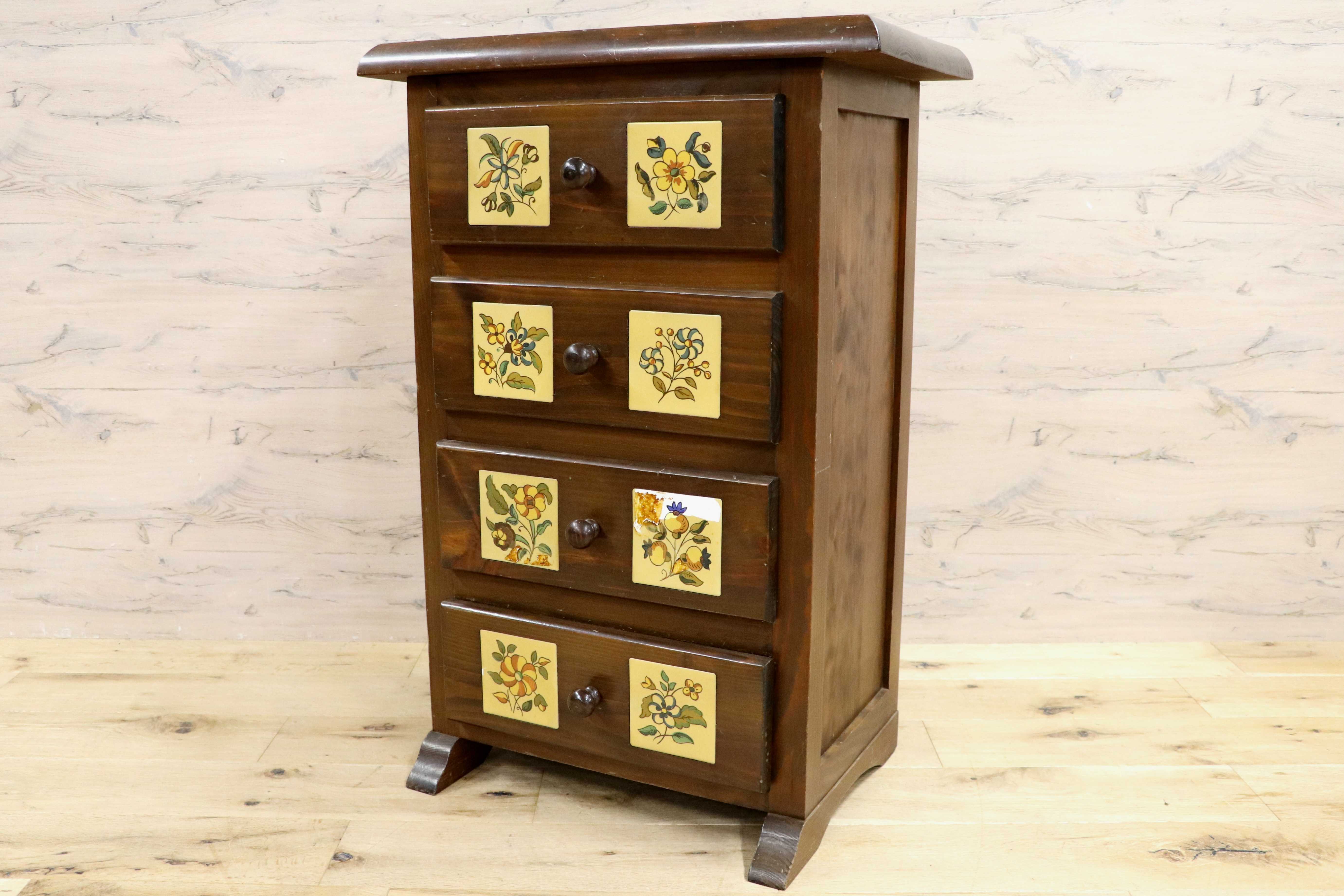 GMIH18○バレンシア家具 スペイン製 タイルチェスト 4段チェスト チェスト 飾り棚 整理箪笥 収納家具 カントリー 希少