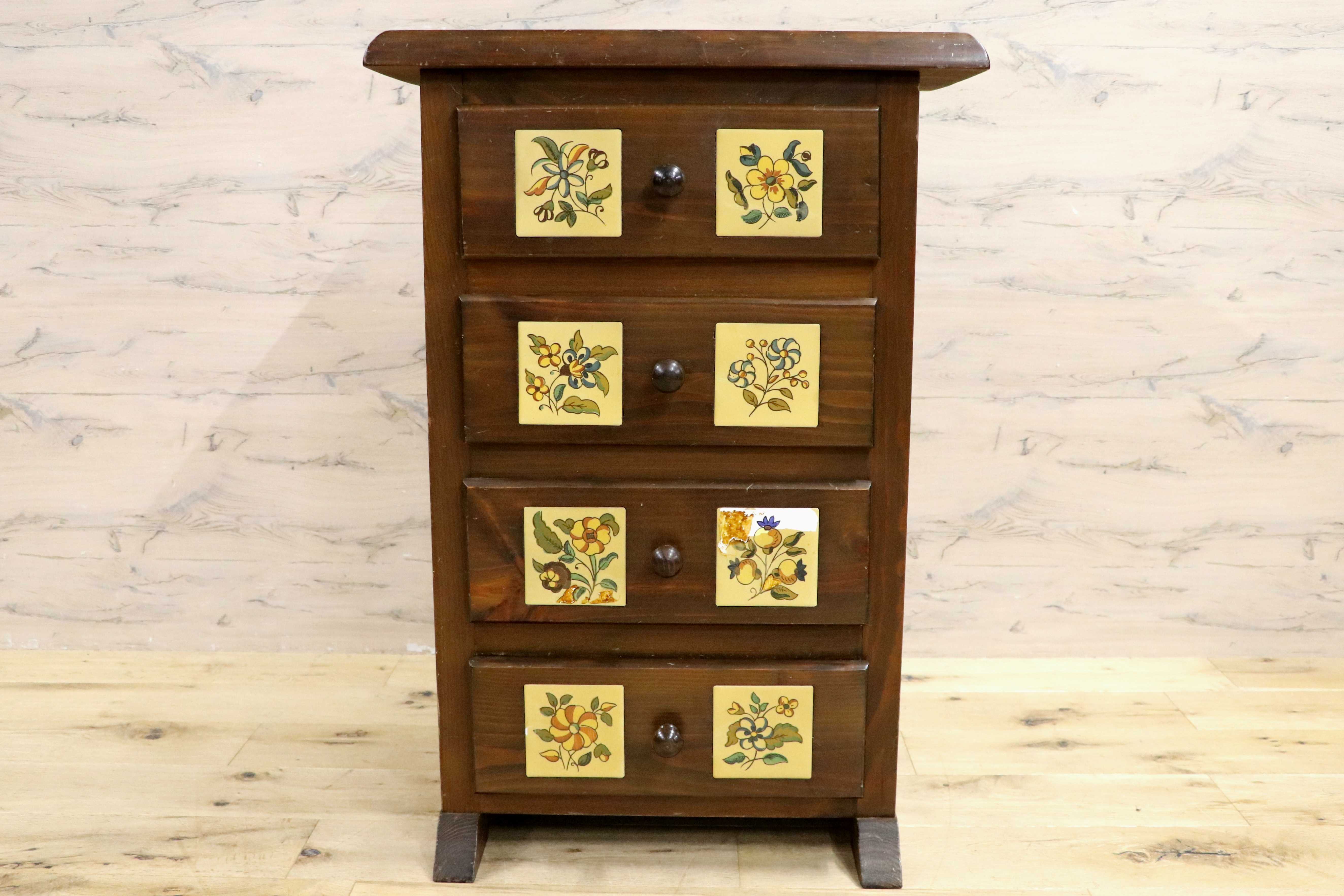 GMIH18○バレンシア家具 スペイン製 タイルチェスト 4段チェスト チェスト 飾り棚 整理箪笥 収納家具 カントリー 希少