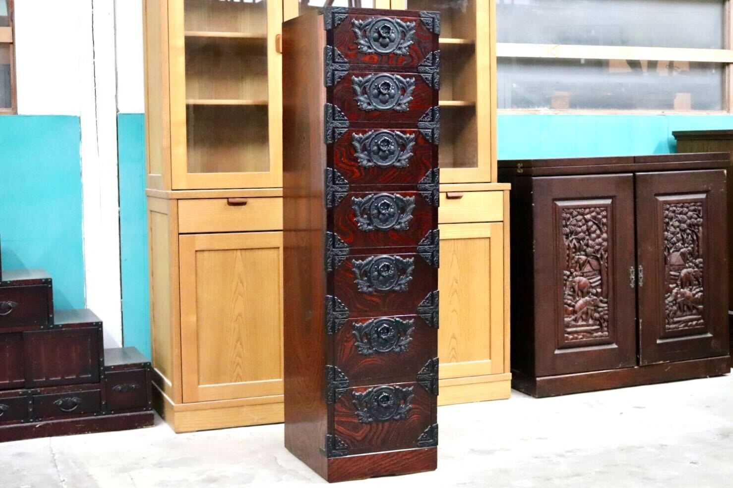 GMIS379B○岩谷堂箪笥 七段チェスト 整理箪笥 リビングボード 引き出し 民藝 伝統工芸 和家具 和モダン レトロ アンティーク