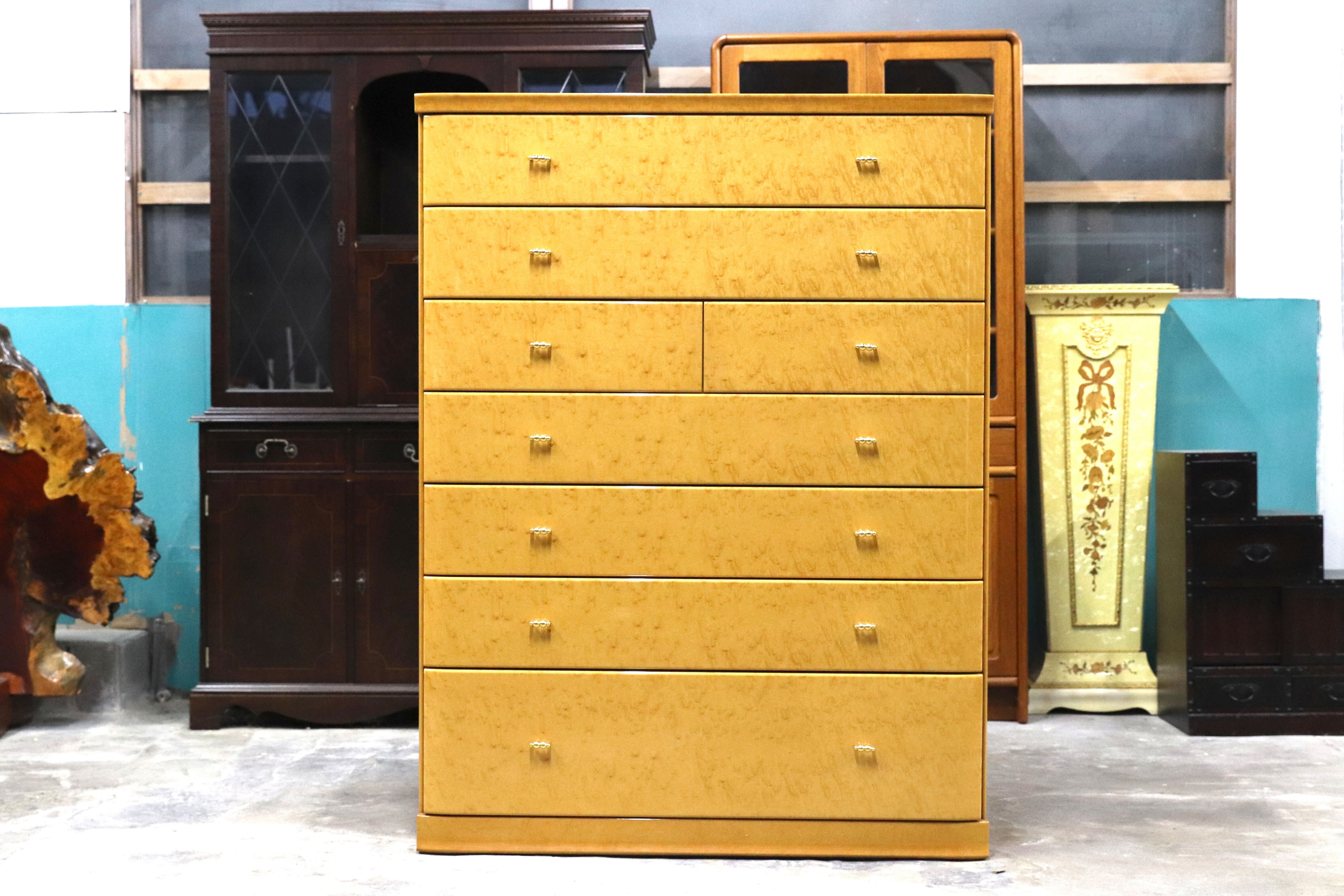 GMIK491○府中家具 最高級 整理箪笥 引出し収納家具 バーズアイメープル 婚礼家具 箪笥 タンス