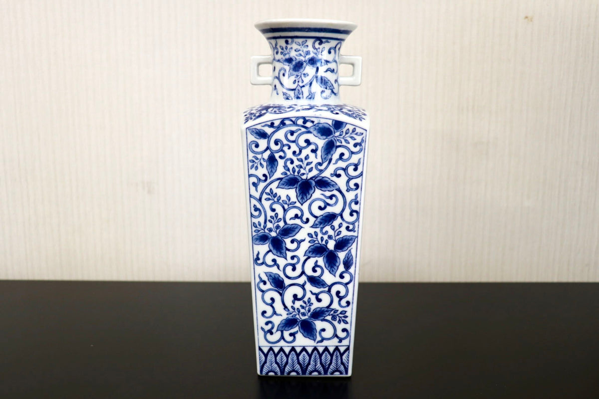 GMJK374R○有田焼 華山窯 阿久良作 角形花瓶 花器 花入 花生 置物 インテリア 華道具 共箱 伝統工芸 和モダン