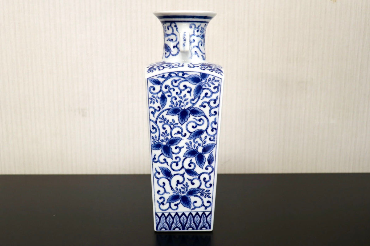 GMJK374R○有田焼 華山窯 阿久良作 角形花瓶 花器 花入 花生 置物 インテリア 華道具 共箱 伝統工芸 和モダン