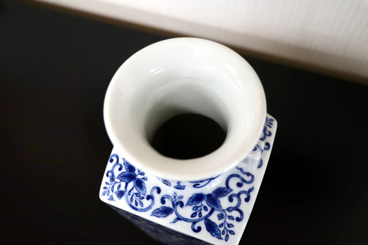 GMJK374R○有田焼 華山窯 阿久良作 角形花瓶 花器 花入 花生 置物 インテリア 華道具 共箱 伝統工芸 和モダン