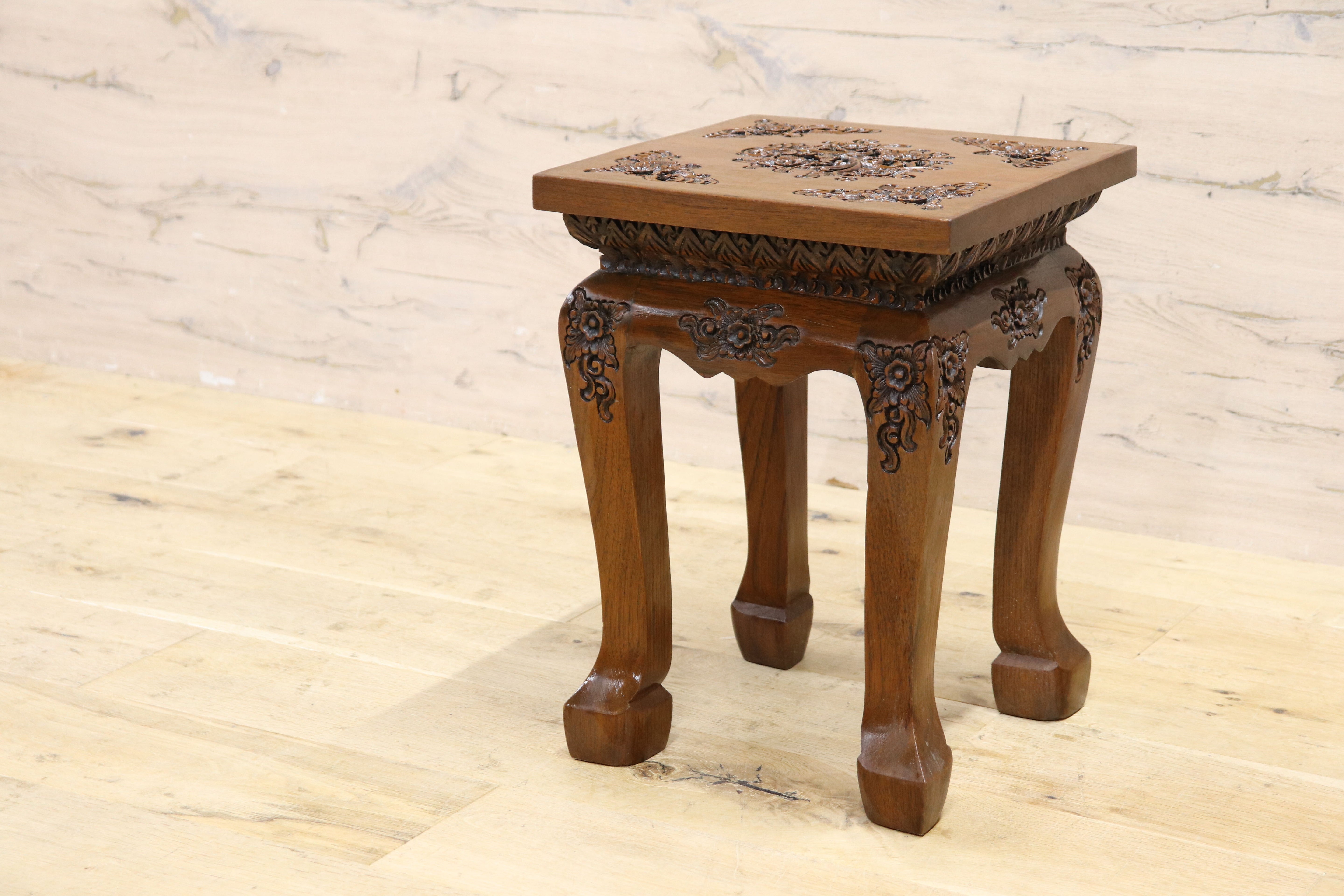 GMIK795A○木彫り 木製 花台 香炉台 サイドテーブル 飾り台 スツール アンティーク インテリア アジアン家具