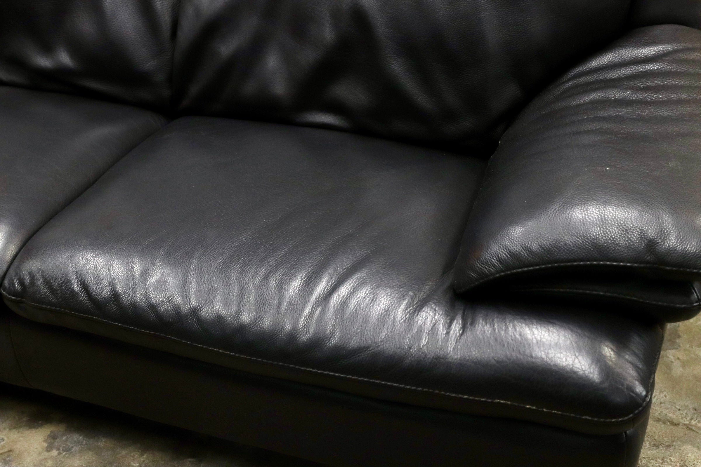 GMJN29○Natuzzi Editions / ナツッジ エディションズ 3人掛けソファ トリプルソファ 総本革 ブラック レザーソファ イタリアブランド