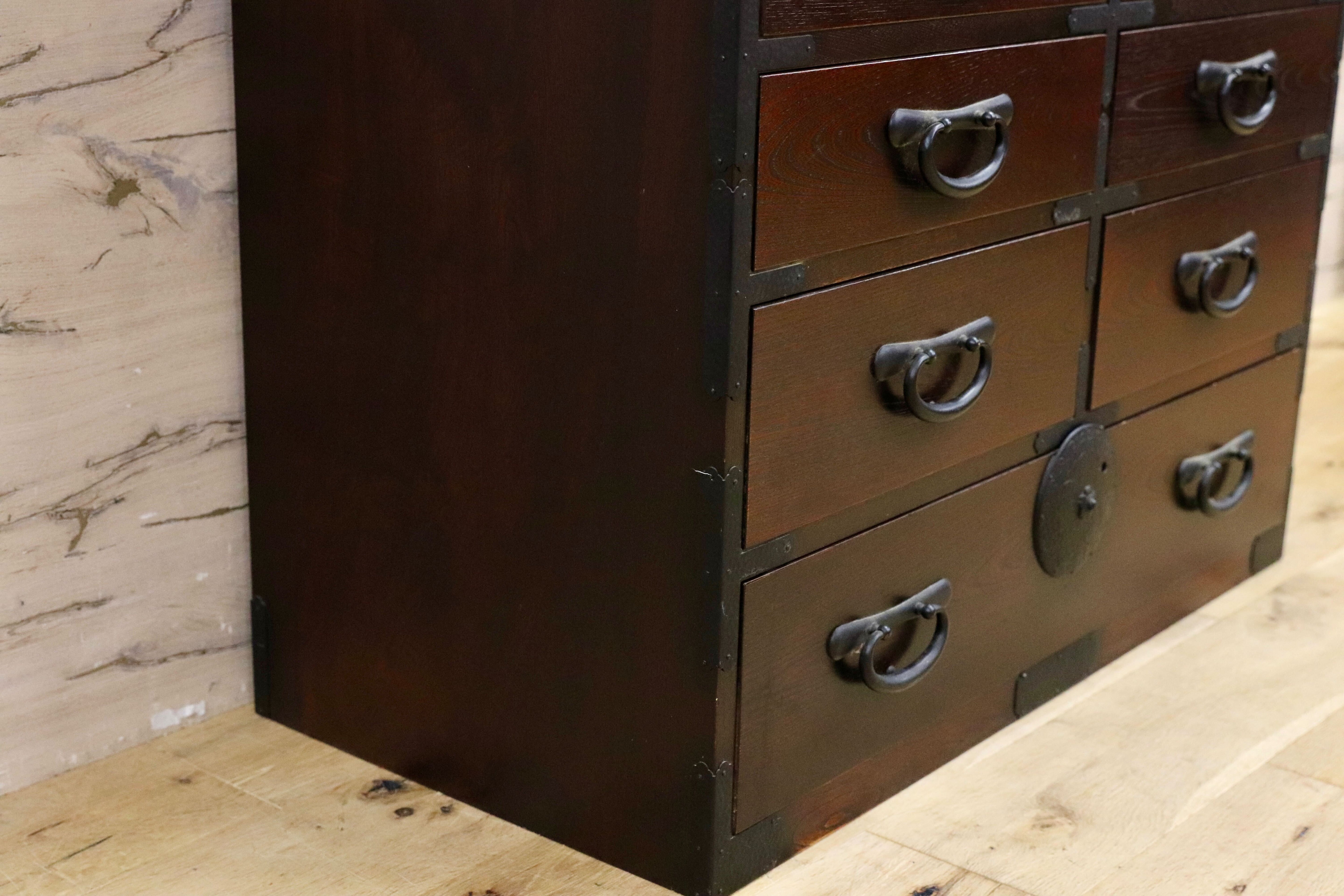GMIS259○仙台箪笥 時代箪笥 整理箪笥 引出し収納 和家具 和モダン レトロ チェスト アンティーク 箪笥 タンス