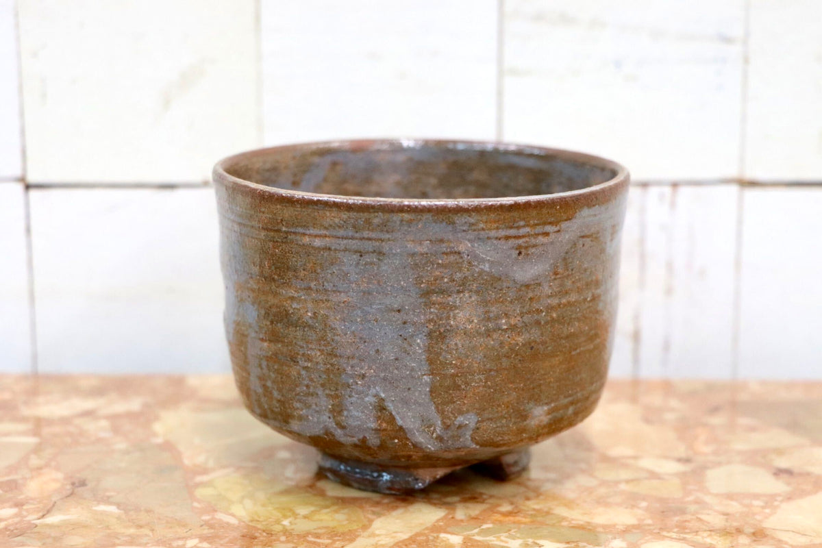 GMJK371AD〇紀州焼 葵窯 二代 寒川栖豊 立鶴 茶碗 共箱 茶道具 抹茶碗