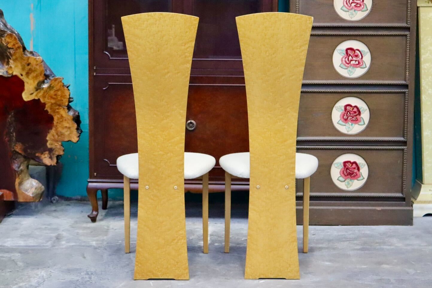 GMIS371C○IDC大塚家具 松創 ダイニングチェア アームレスチェアハイバックチェア 2脚セット 木製 バーズアイメープル ファブリック モダン