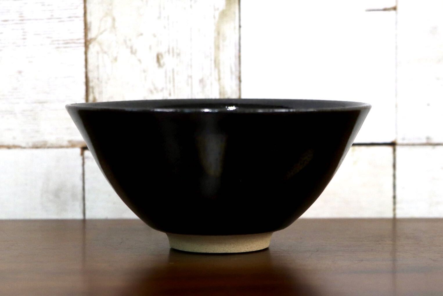 GMJK371AM〇京焼 清水焼 茶盛 黒釉 茶碗 天目 谷口良三 茶道具 抹茶碗 茶器 作家物 在銘 共箱 陶芸 美術品 未使用