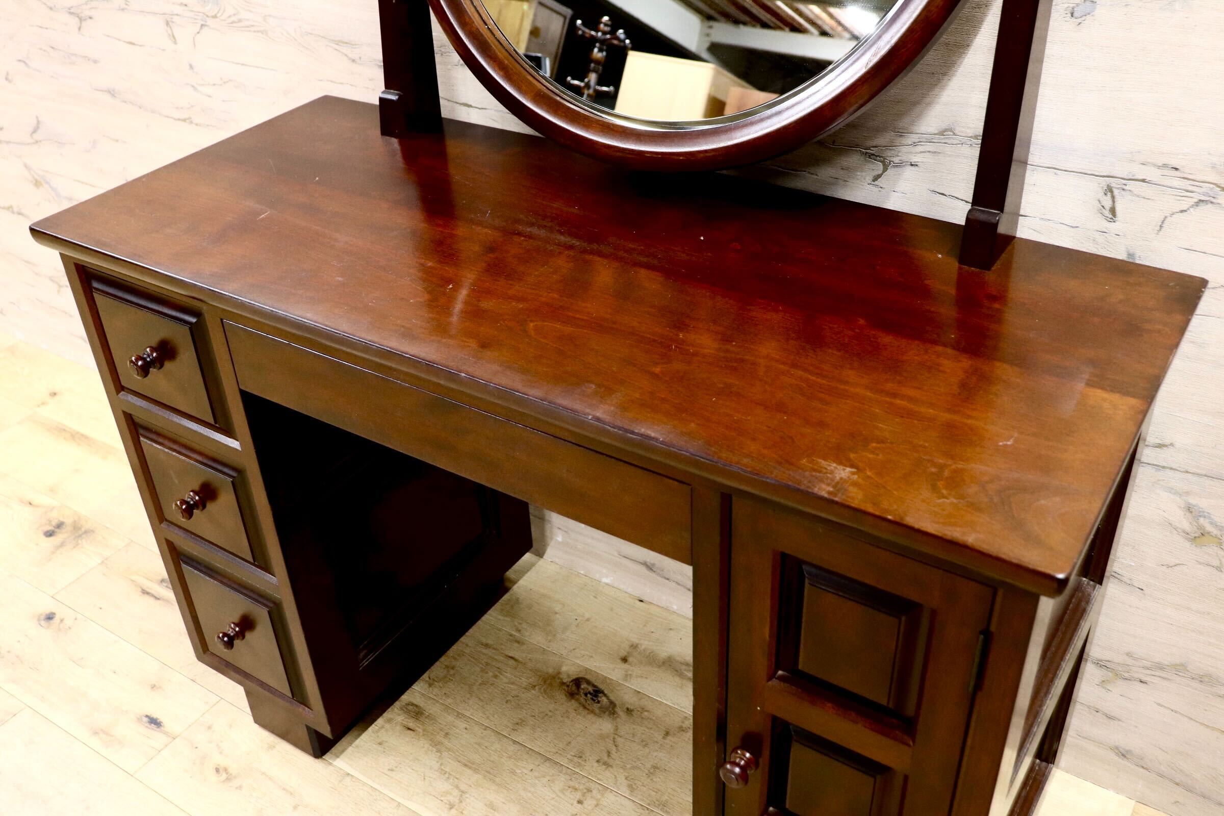 GMIS470A○松本民芸家具 一面鏡ドレッサー 鏡台 化粧台 和家具 ミズメザクラ レトロ アンティーク 和モダン 民藝 古民家 定価約38万