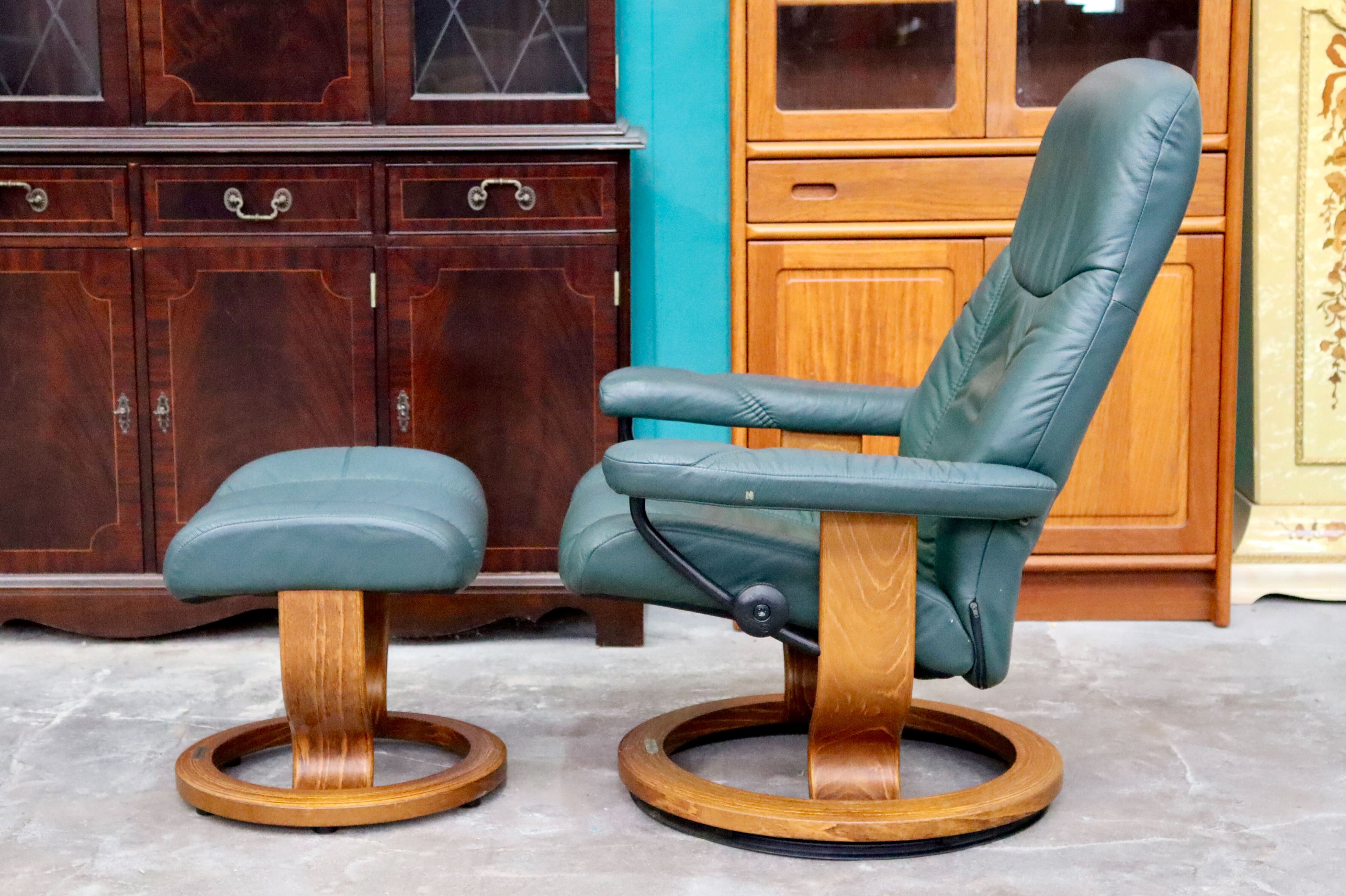 GMIK417○EKORNES / エコーネス コンサル リクライニングチェア 1人掛けソファ オットマン付き 本革 グリーン 北欧家具 ノルウェー