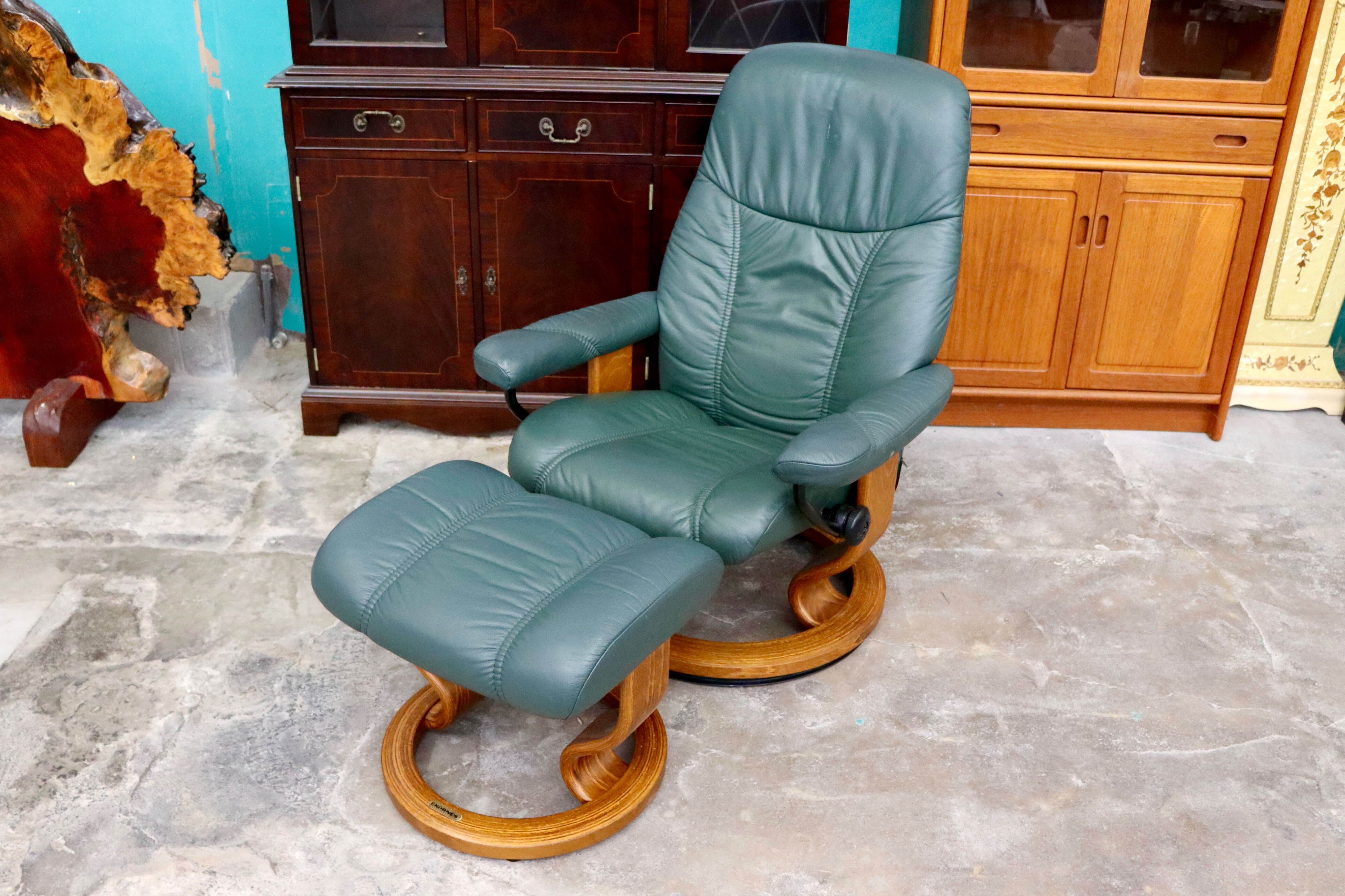 GMIK417○EKORNES / エコーネス コンサル リクライニングチェア 1人掛けソファ オットマン付き 本革 グリーン 北欧家具 ノルウェー