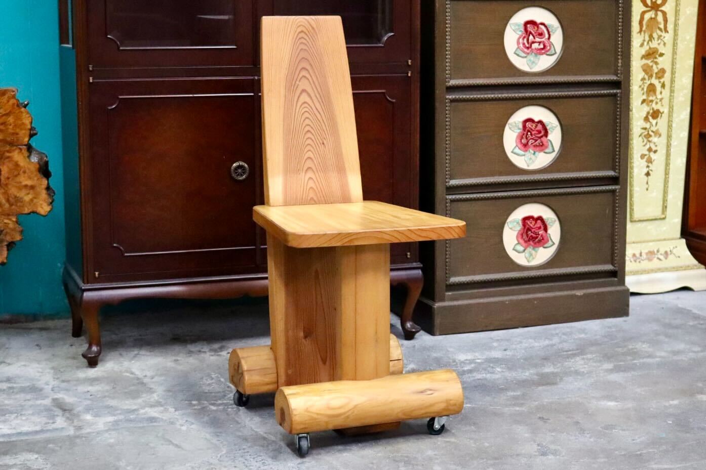 GMIH356D○工房家具 ダイニングチェア アームレスチェア 椅子 スツール キャスター ウッド 木製 無垢材 カントリー レトロ