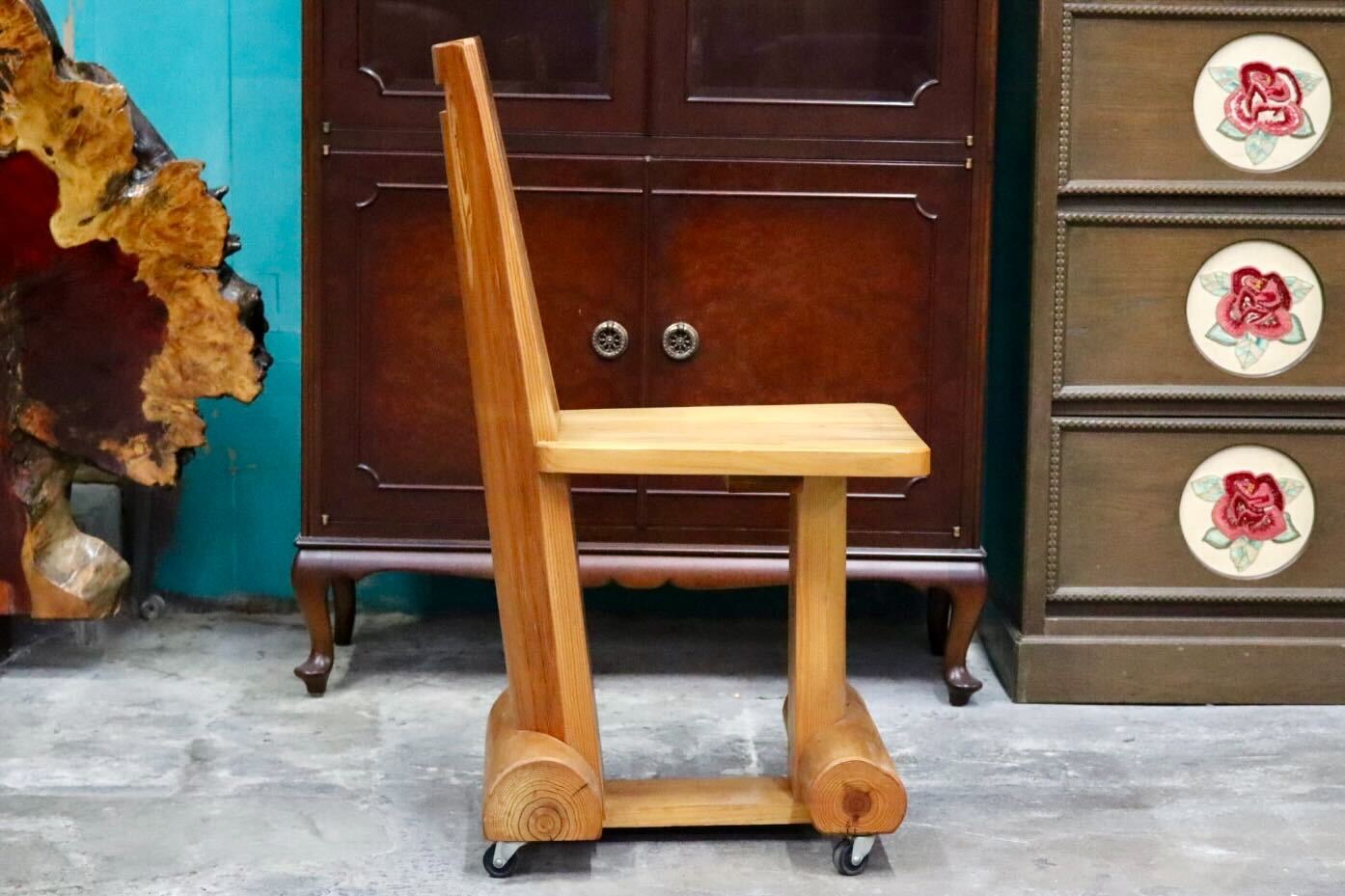 GMIH356E○工房家具 ダイニングチェア アームレスチェア 椅子 スツール キャスター ウッド 木製 無垢材 カントリー レトロ