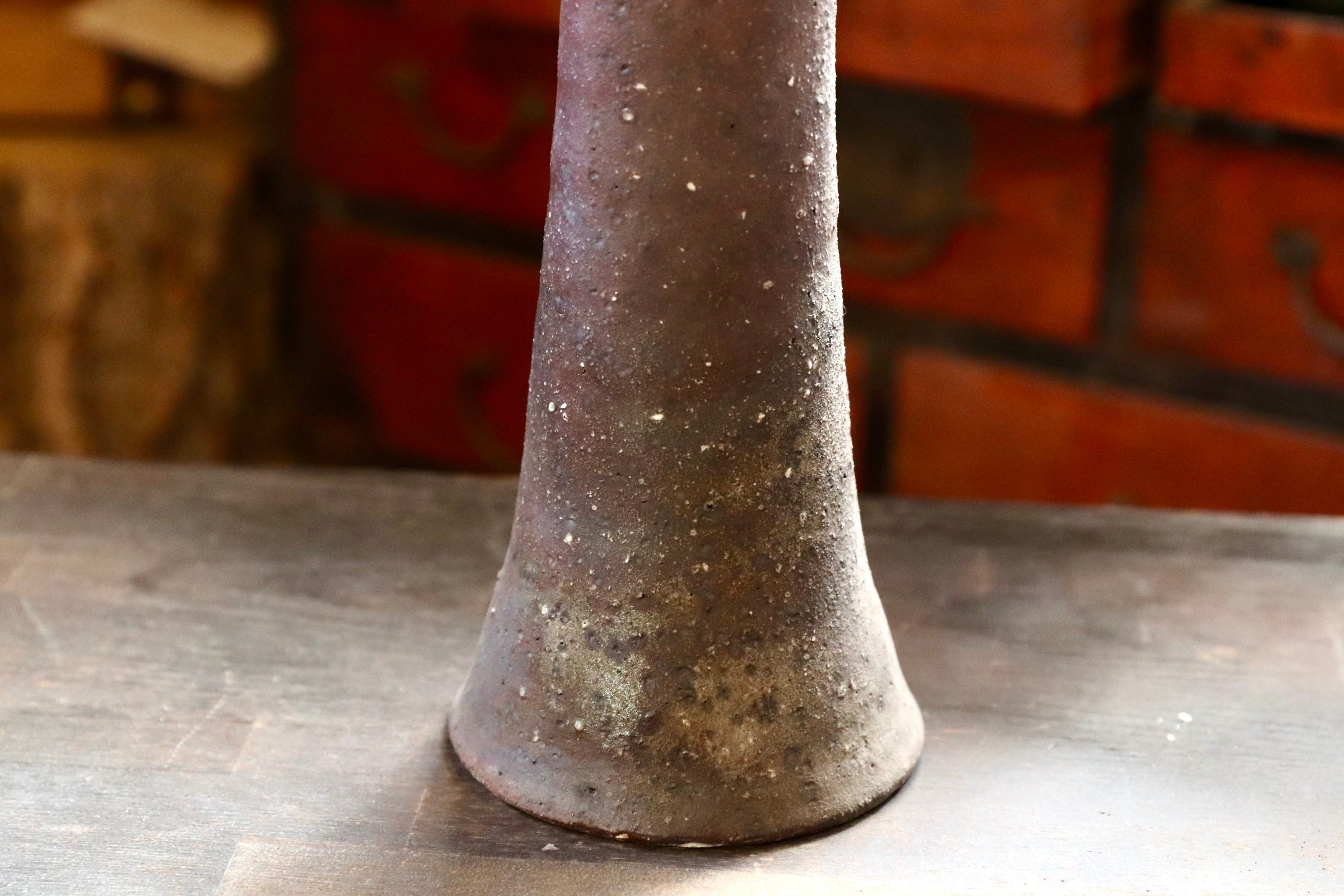 GMJI25○ 悟窯 市野哲次 丹波焼 焼締 長頸花器 花入 花瓶 窯変 土味 現代陶芸 作家物 和モダン 展示品