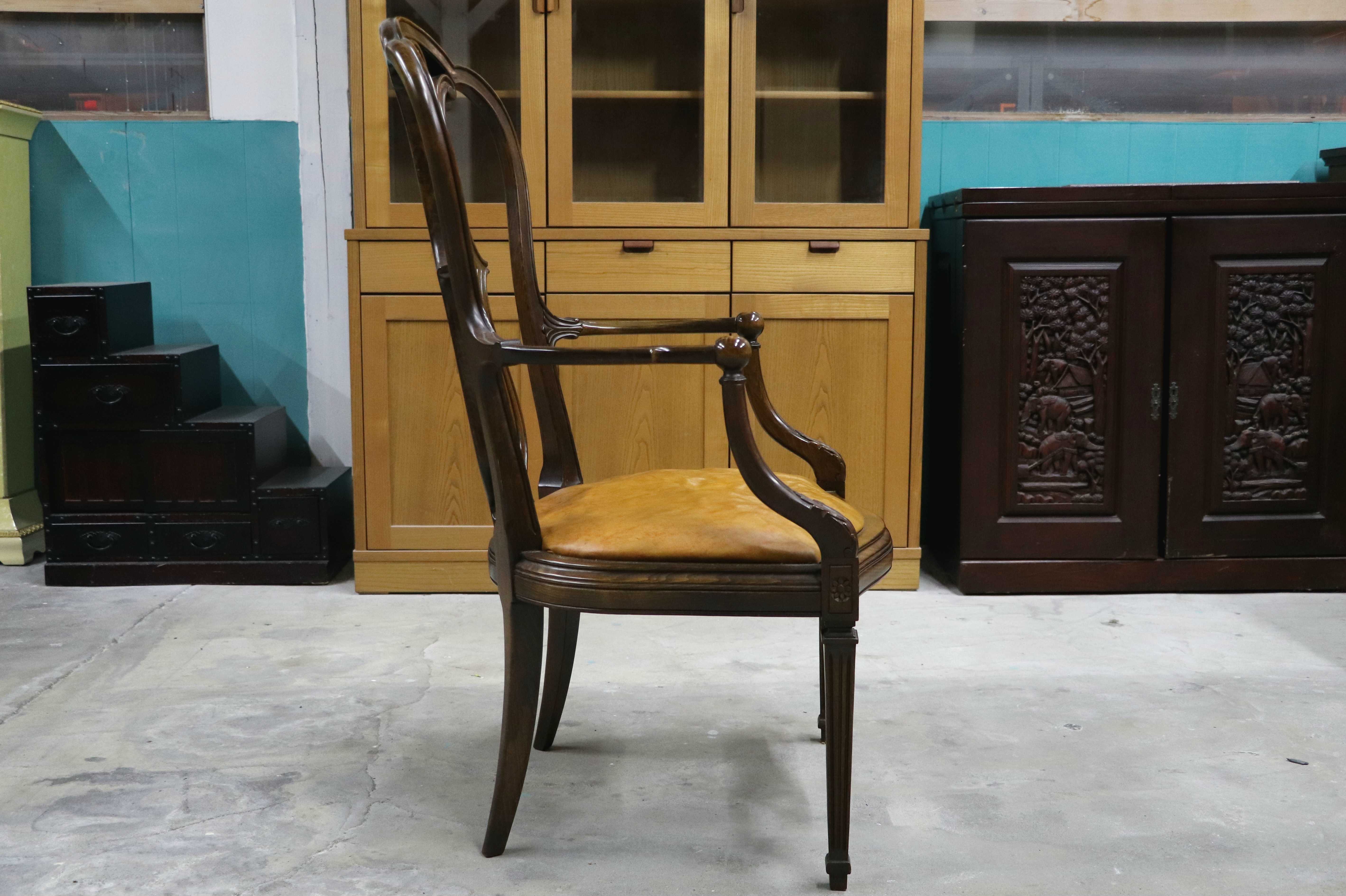 GMIO291○英国アンティーク アームチェア ダイニングチェア 食卓椅子 木製 レザー クラシック ヨーロピアン 輸入家具