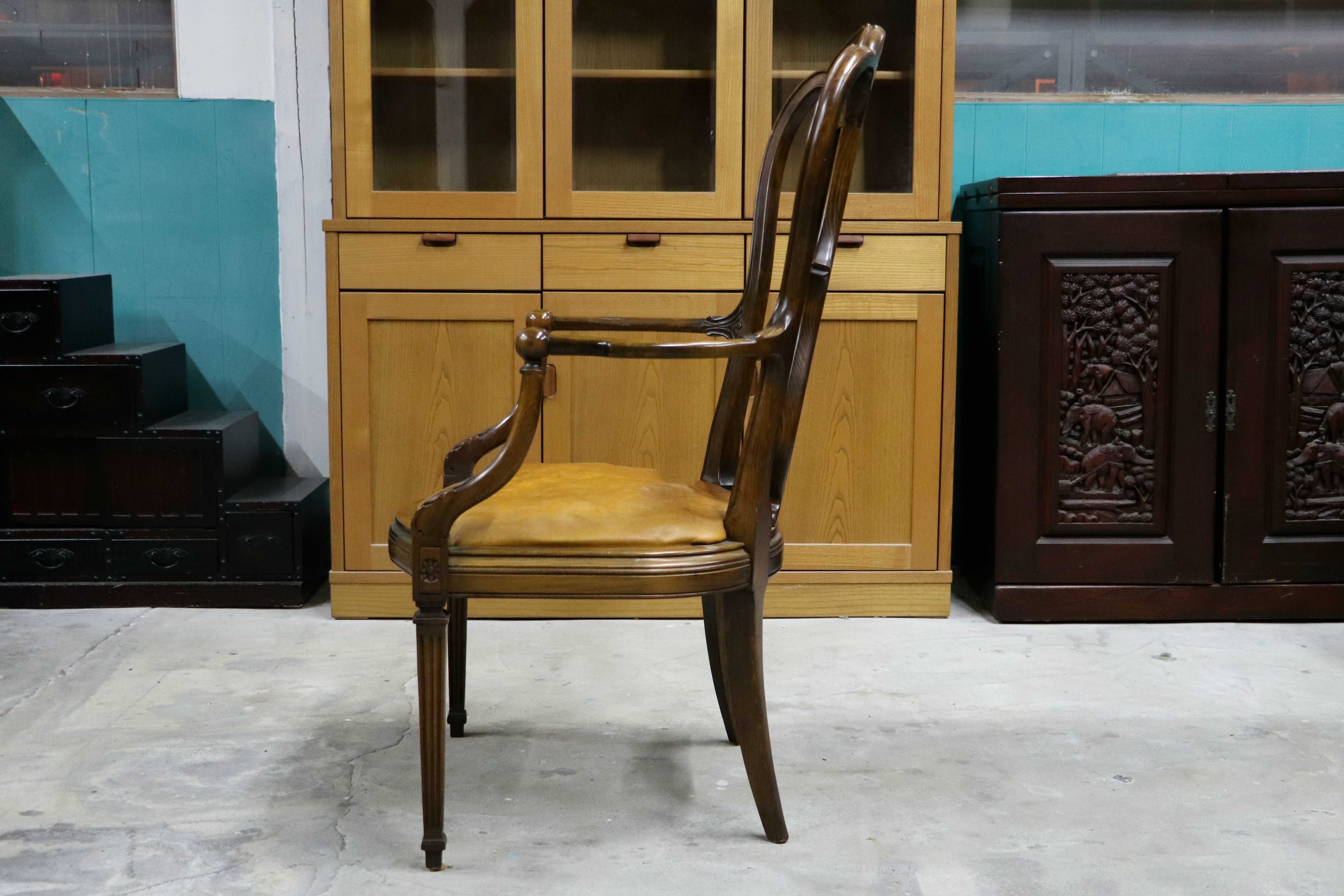 GMIO291○英国アンティーク アームチェア ダイニングチェア 食卓椅子 木製 レザー クラシック ヨーロピアン 輸入家具